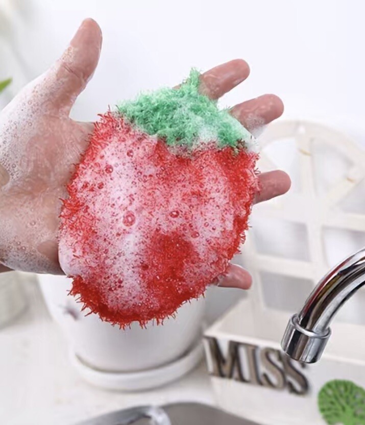 2 Scrubber Strawberry Dish Washing Non-scratch Kitchen Sponge Cleaning Reusable