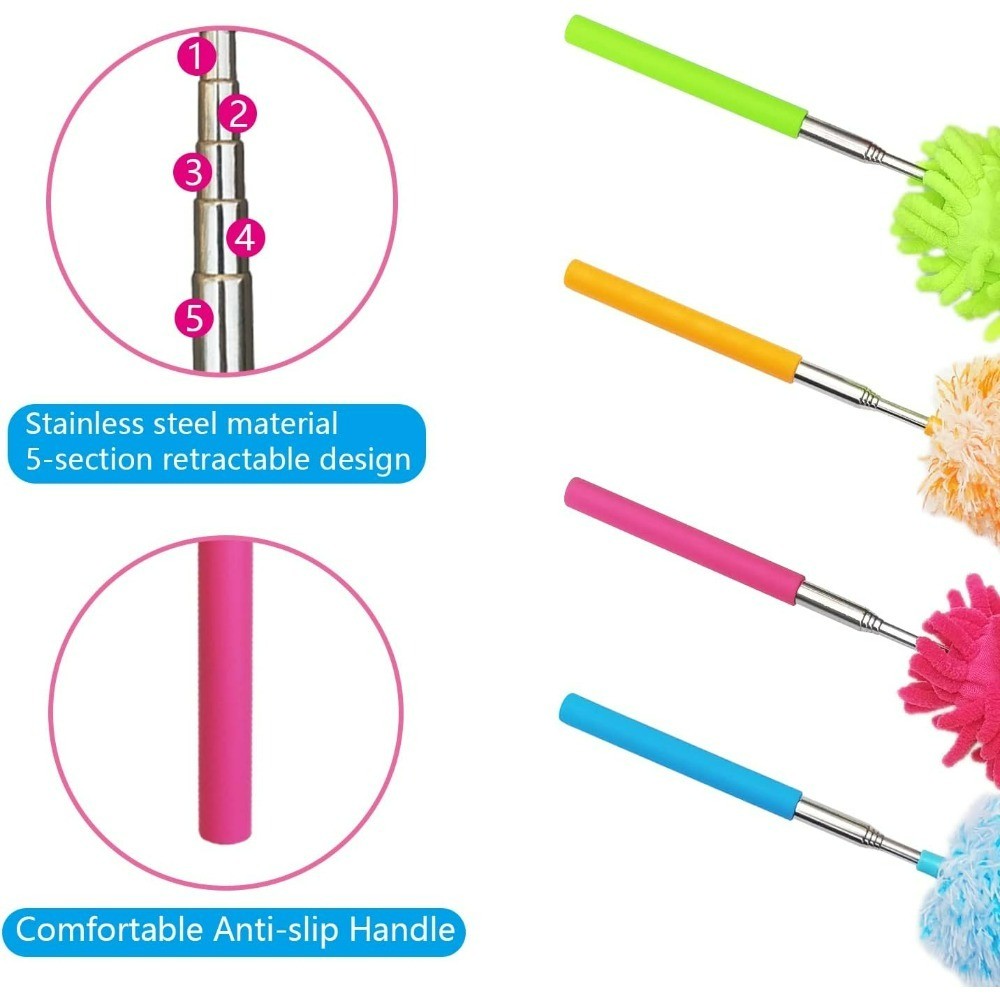Extendable and Washable Microfibre Feather Duster Set of 4 Adjustable 13 to 30