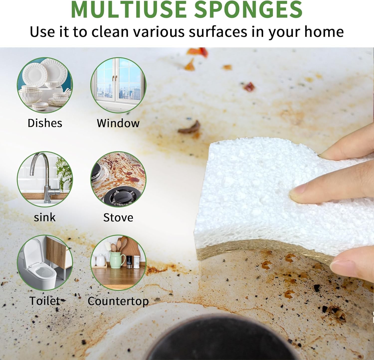 16 Pack Biodegradable Natural Kitchen Sponge – Compostable Cellulose and Coconut