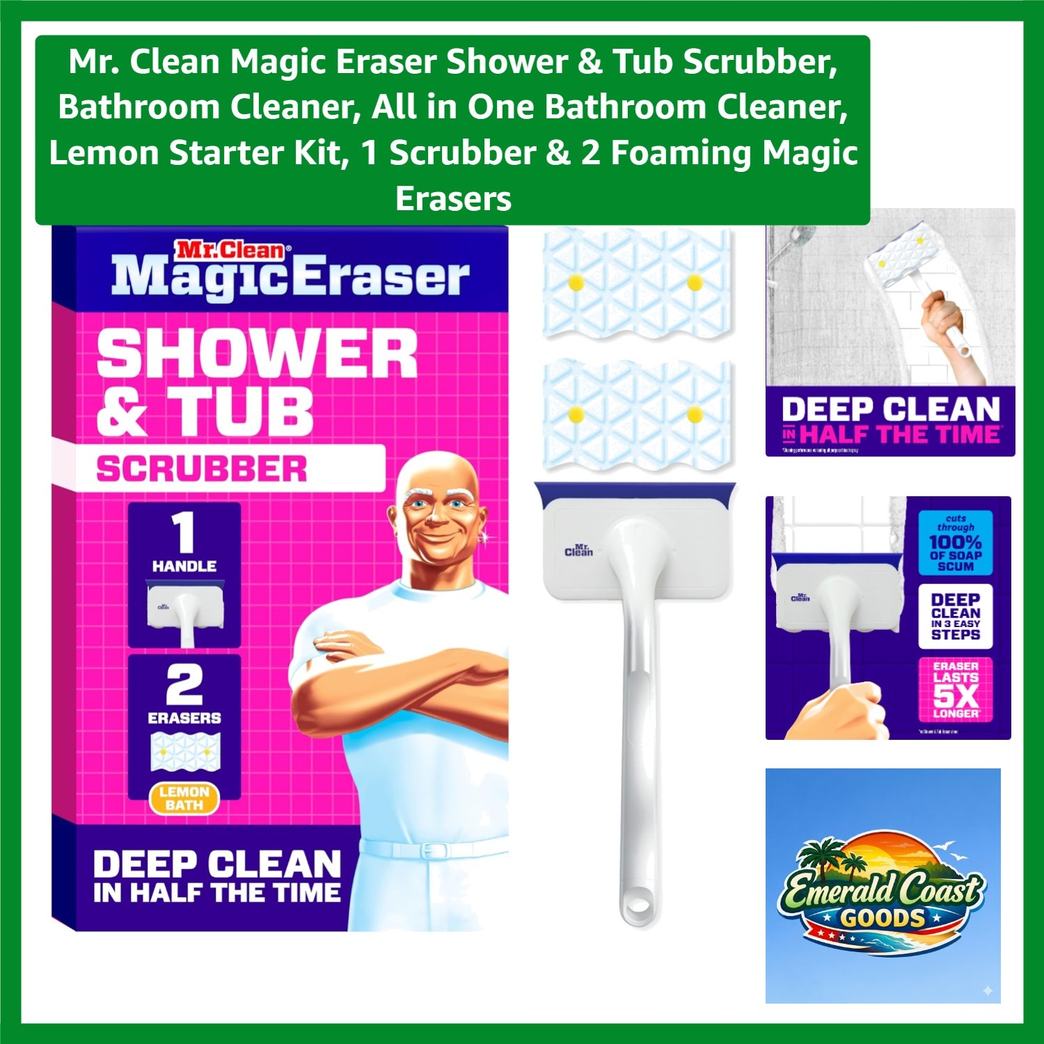 360° Rotating Magic Eraser Shower Scrubber Kit – Effortless Bathroom Shine