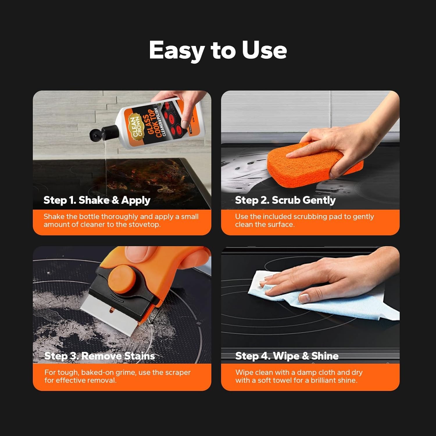 Ceramic Cooktop Cleaner Kit Glass Top Stove Scraper Pad 8.8oz 3-in-1