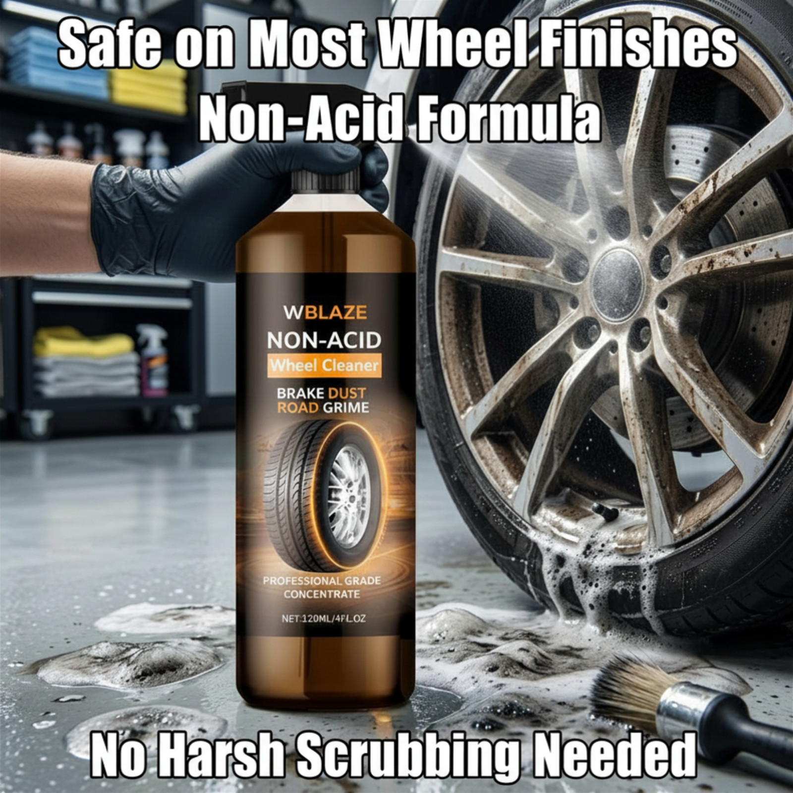 WheelBlaze Non-Acid Wheel Cleaner Spray – Brake Dust & Road Film Remover