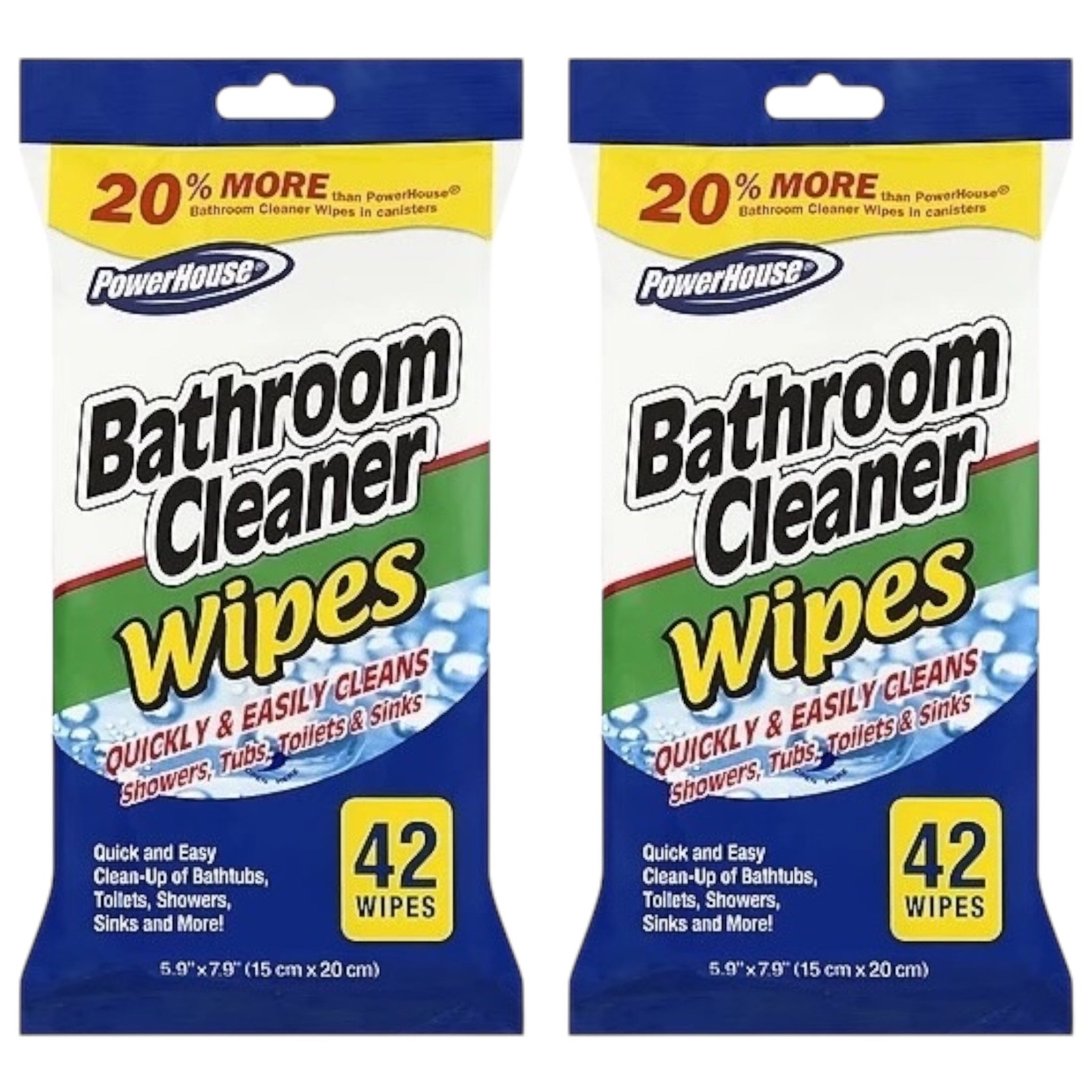 PowerHouse Bathroom Cleaner Wipes, 42 Wipes (Pack of 2)
