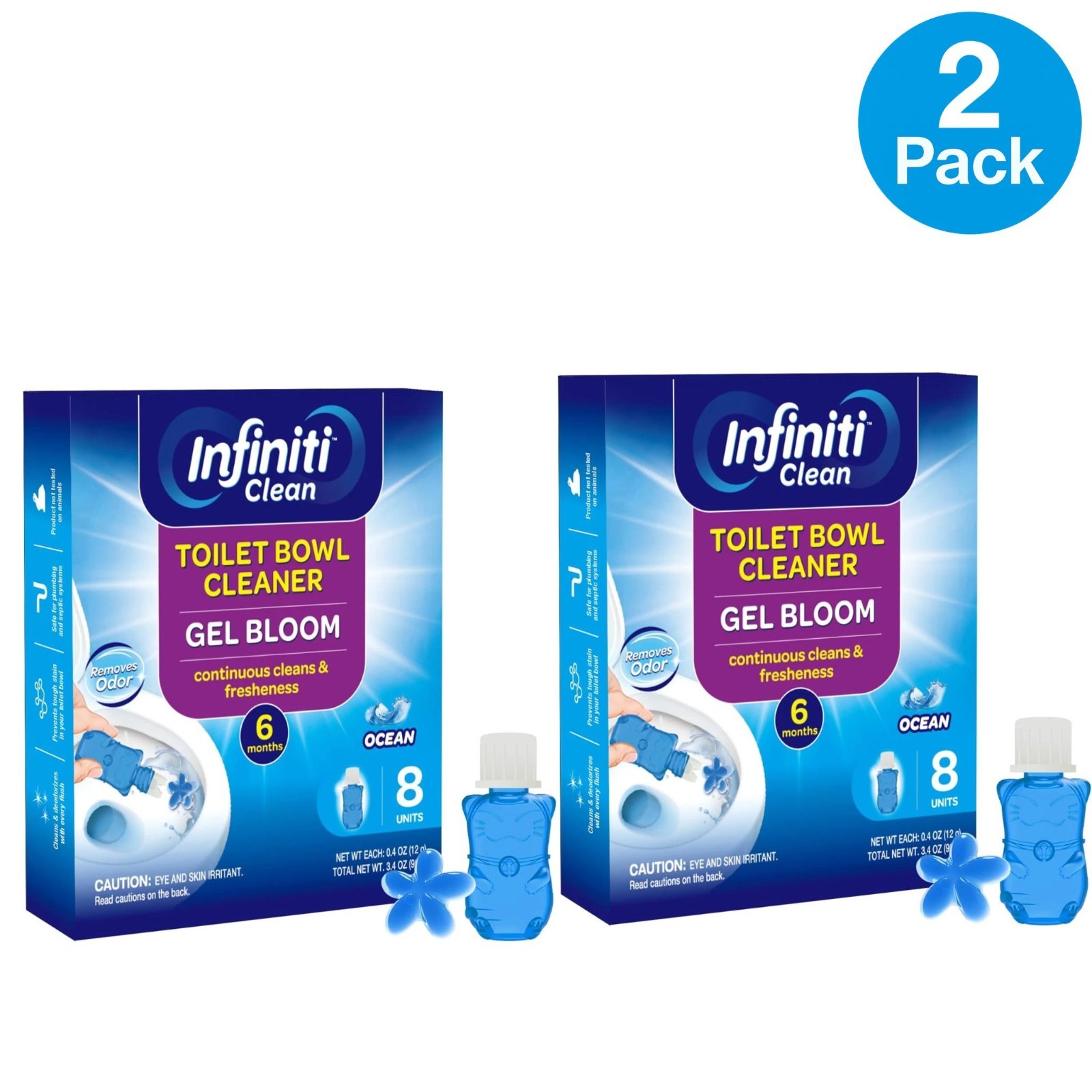 Infiniti Clean Toilet Bowl Cleaner Gel Bloom Ocean 8 Units 2 Pack New