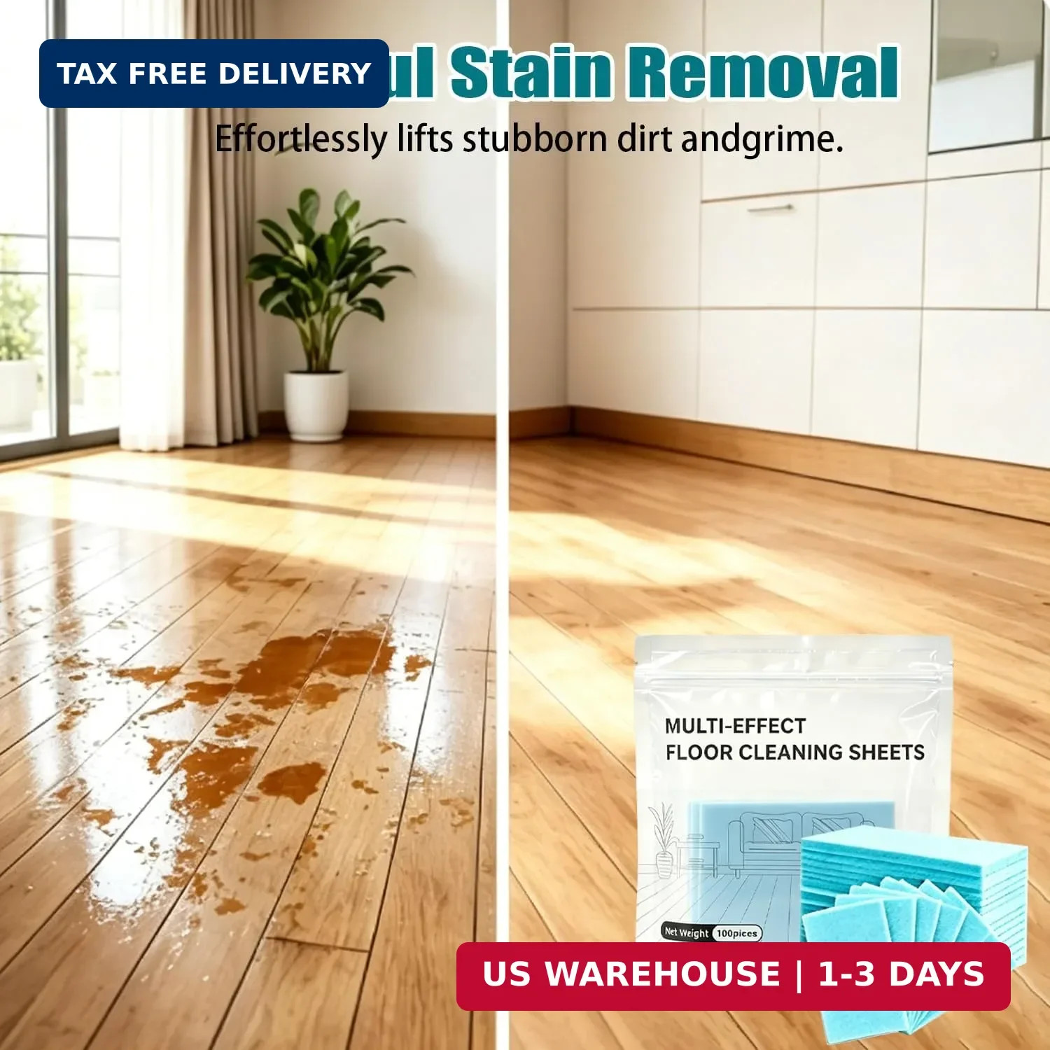 100 Piece Multi-Surface Floor Cleaning Tablets, Multi Effect Floor Cleaner Sheet