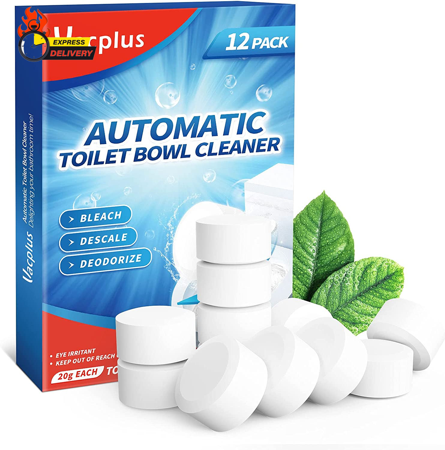 Toilet Bowl Cleaner Tablets 12 PACK, Automatic Toilet Bowl Cleaners with Bleach
