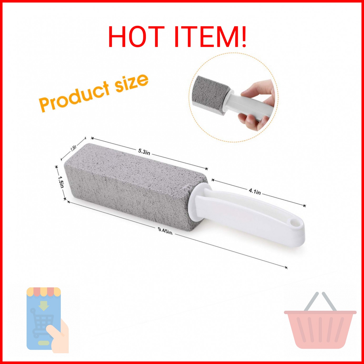 Kadden 2 Pack Pumice Stone Toilet Bowl Cleaner with Handle, Hard Water Ring Remo