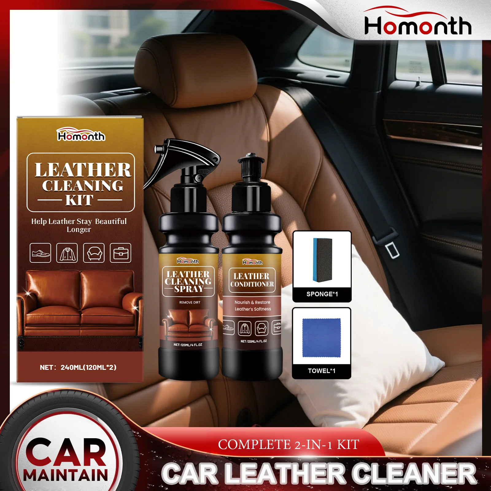 Leather Cleaner Conditioner Kit Care Set Deep Spray Nourishing Cream Restores So