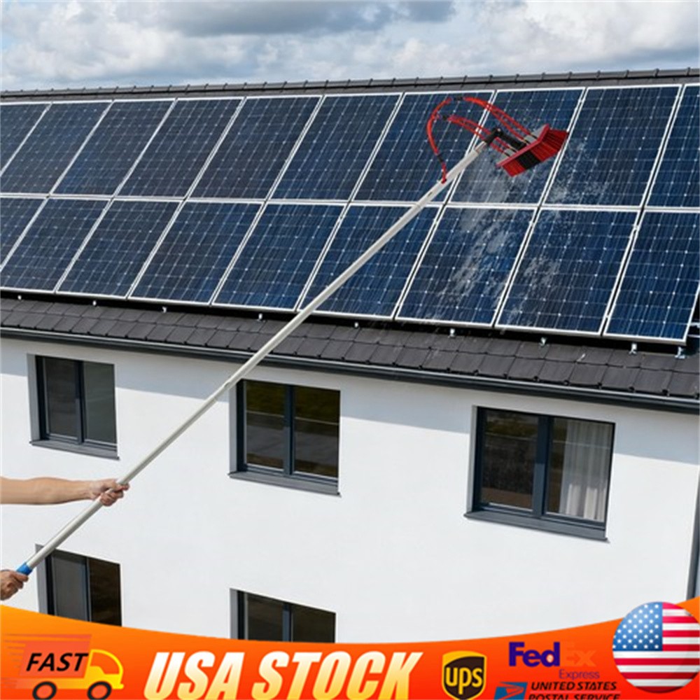 Long Reach Solar Panel Cleaning Brush Kit Outdoor Window Clean Water-Fed Rod Set