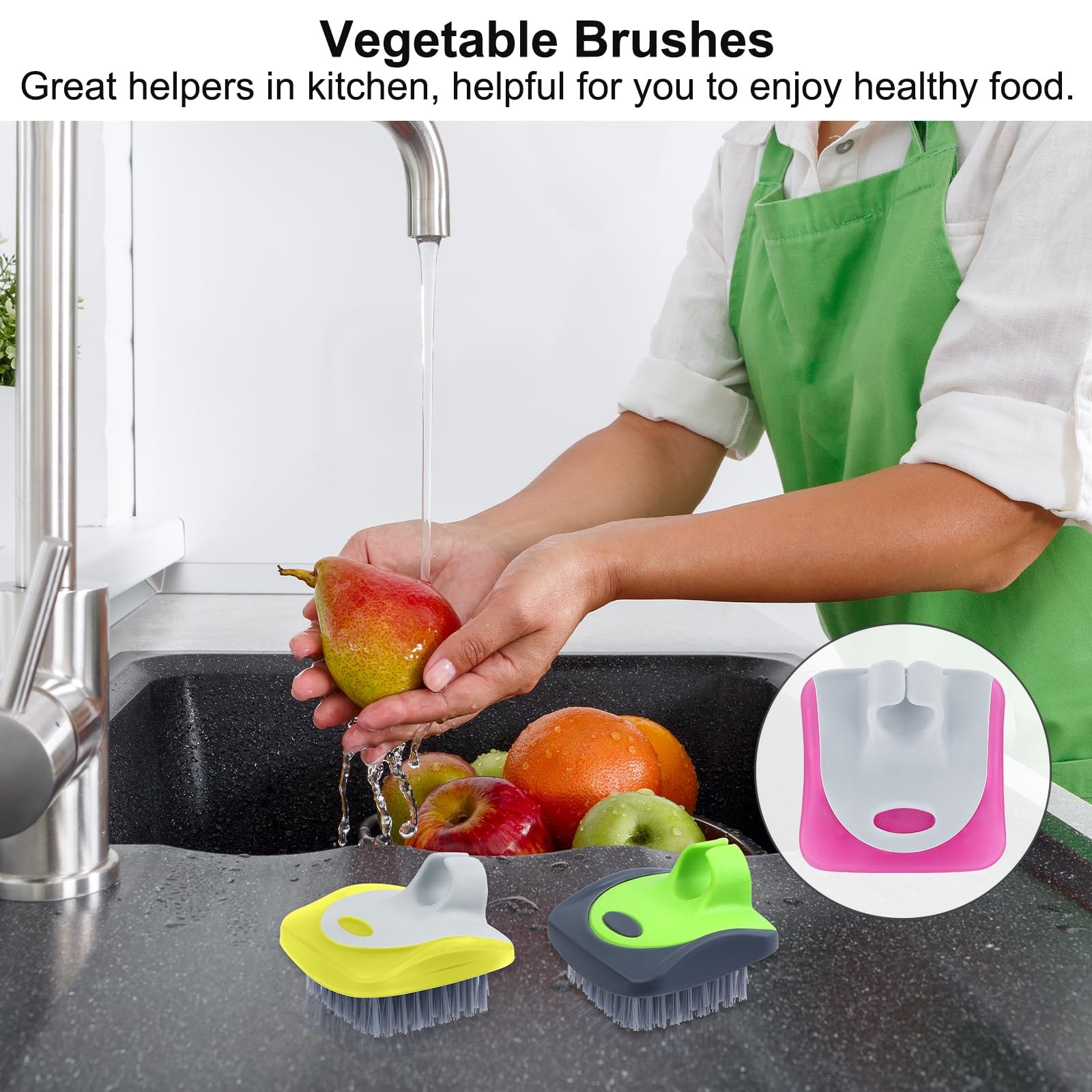 4 Pieces Vegetable Brush Potato Scrubber Brush Silicone Hard and Soft Side Fr…