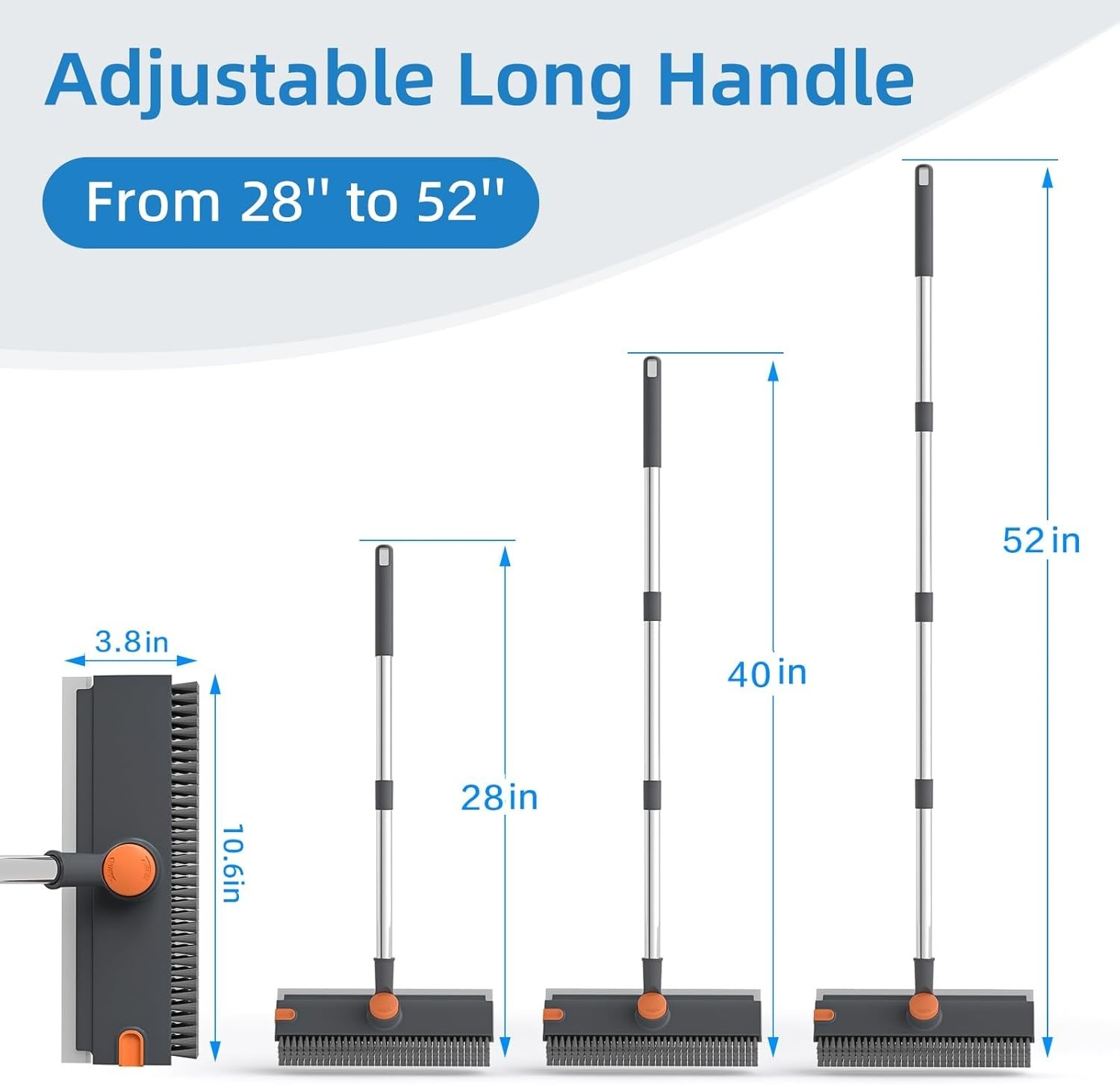 Floor Scrub Brush Squeegee Broom with Long Handle 3 in 1 Cleaning Tool