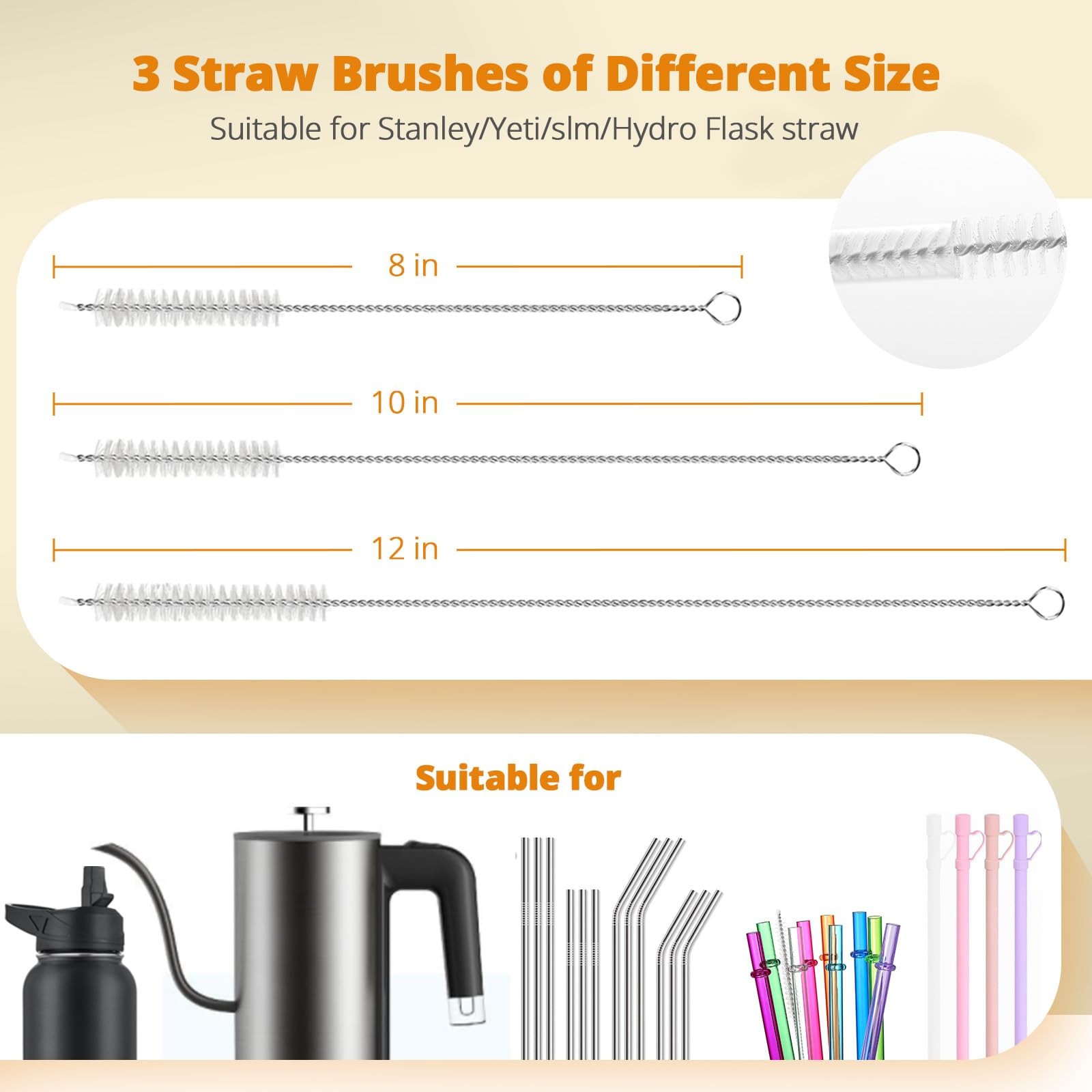 5 Pack Bottle Brush Set, 5-in-1 Water Bottle Cleaner Brush, 15″ Long Handle B…