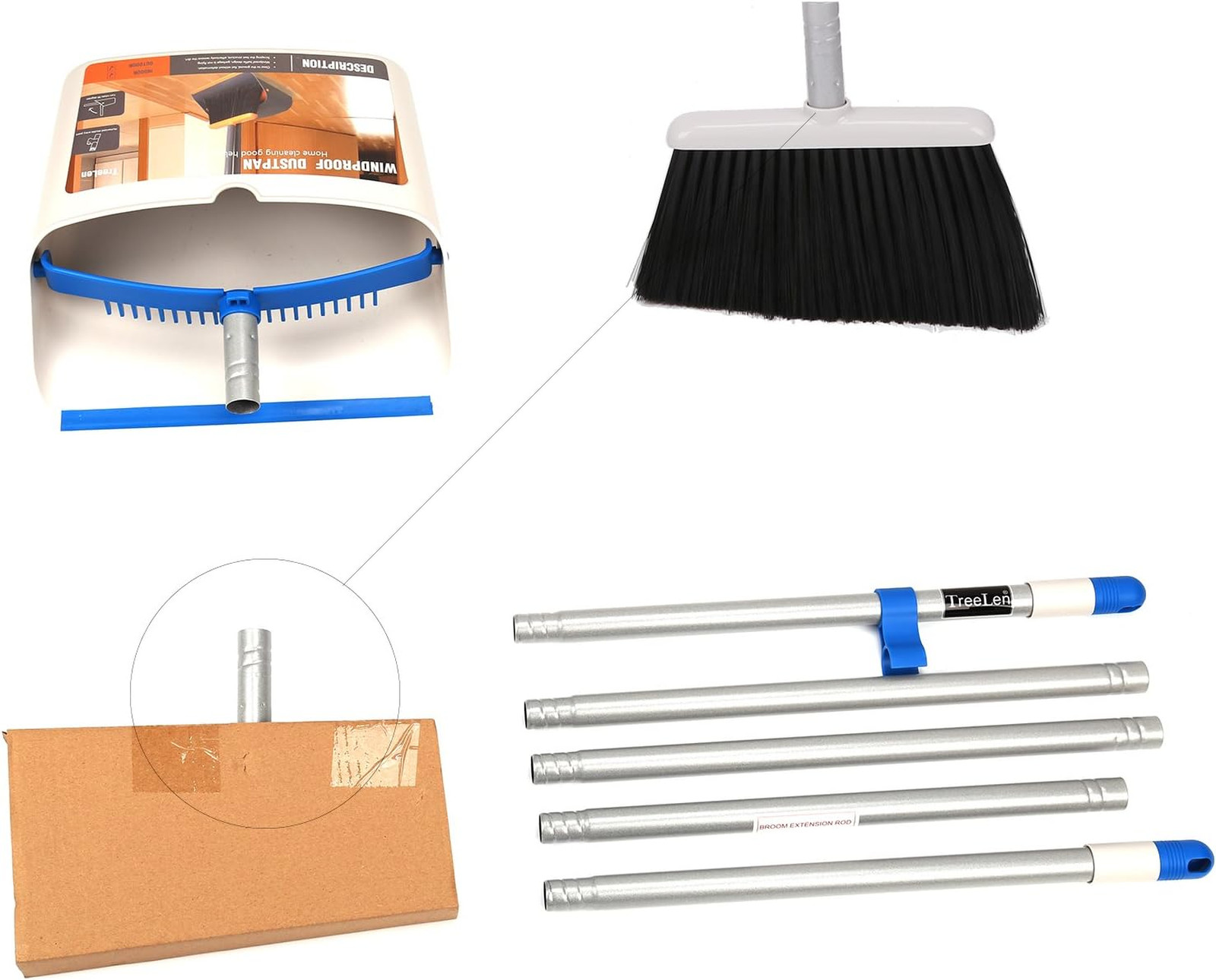Long Handle Broom and Dustpan Set Upright Dust Pan Combo for Home Kitchen Office