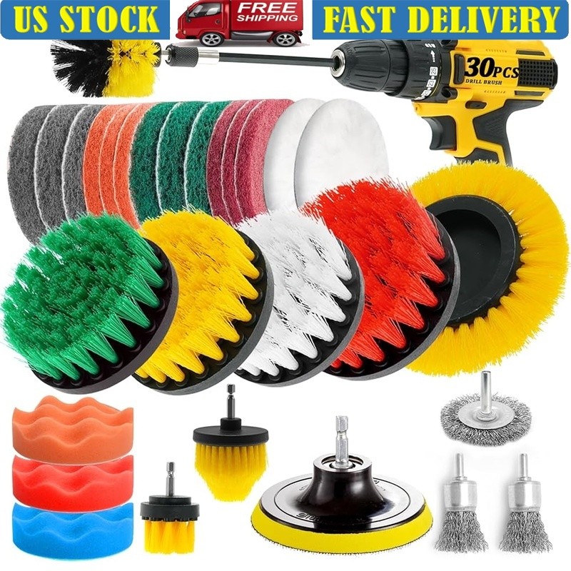 30Pcs Household Cleaning Kit Drill Brush Set Power Scrubber Brushes Pads New