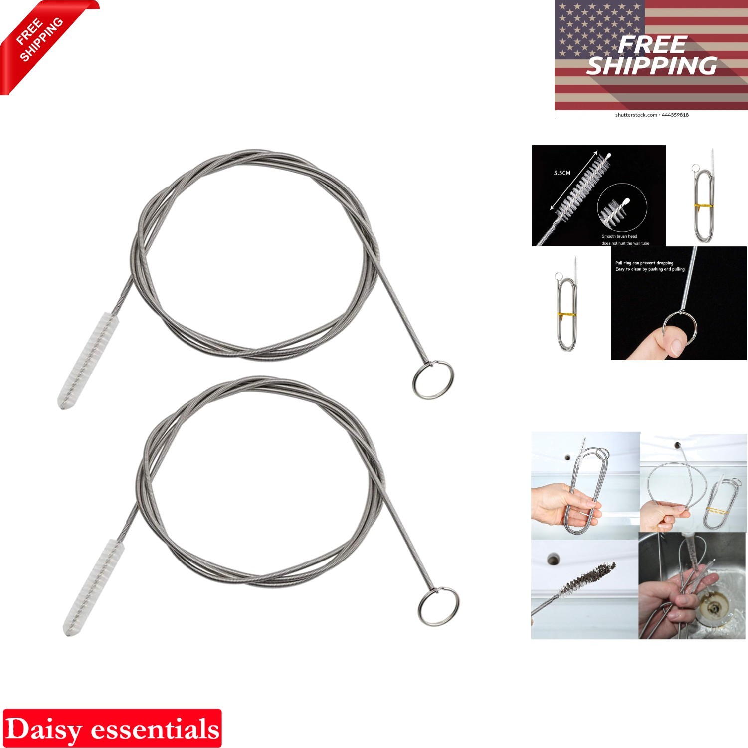 2 Pack Flexible 60-Inch Tubing Cleaner Brush Stainless Steel Nylon Bristles D…