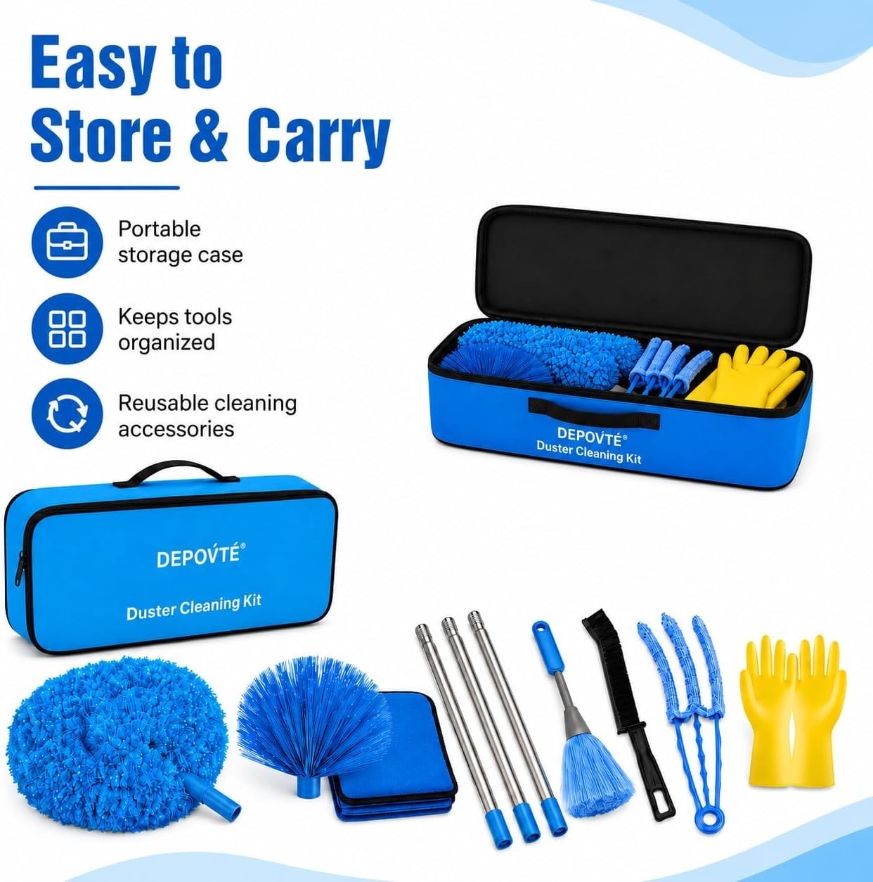 72 Inch Ceiling Fan Cleaner Duster Kit 8in1 Microfiber Extension Pole Set