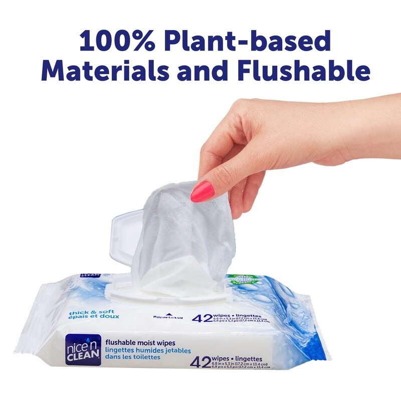 Ultra Thick Flushable Wipes 180 Count Plant-Based Aloe Vitamin E Septic Safe New