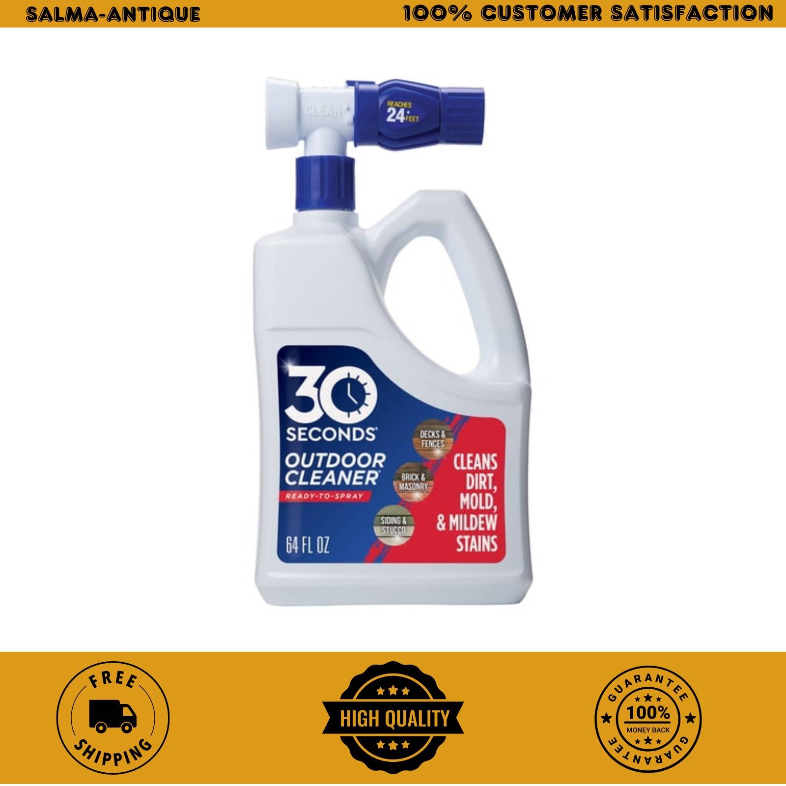 30 Seconds Outdoor Cleaner 64 oz Hose End Spray Algae Mold Mildew Concrete Deck