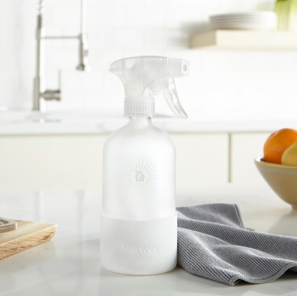 2 New Norwex FOREVER BOTTLES Glass Sprayer With Silicone Sleeve – White 16fl oz