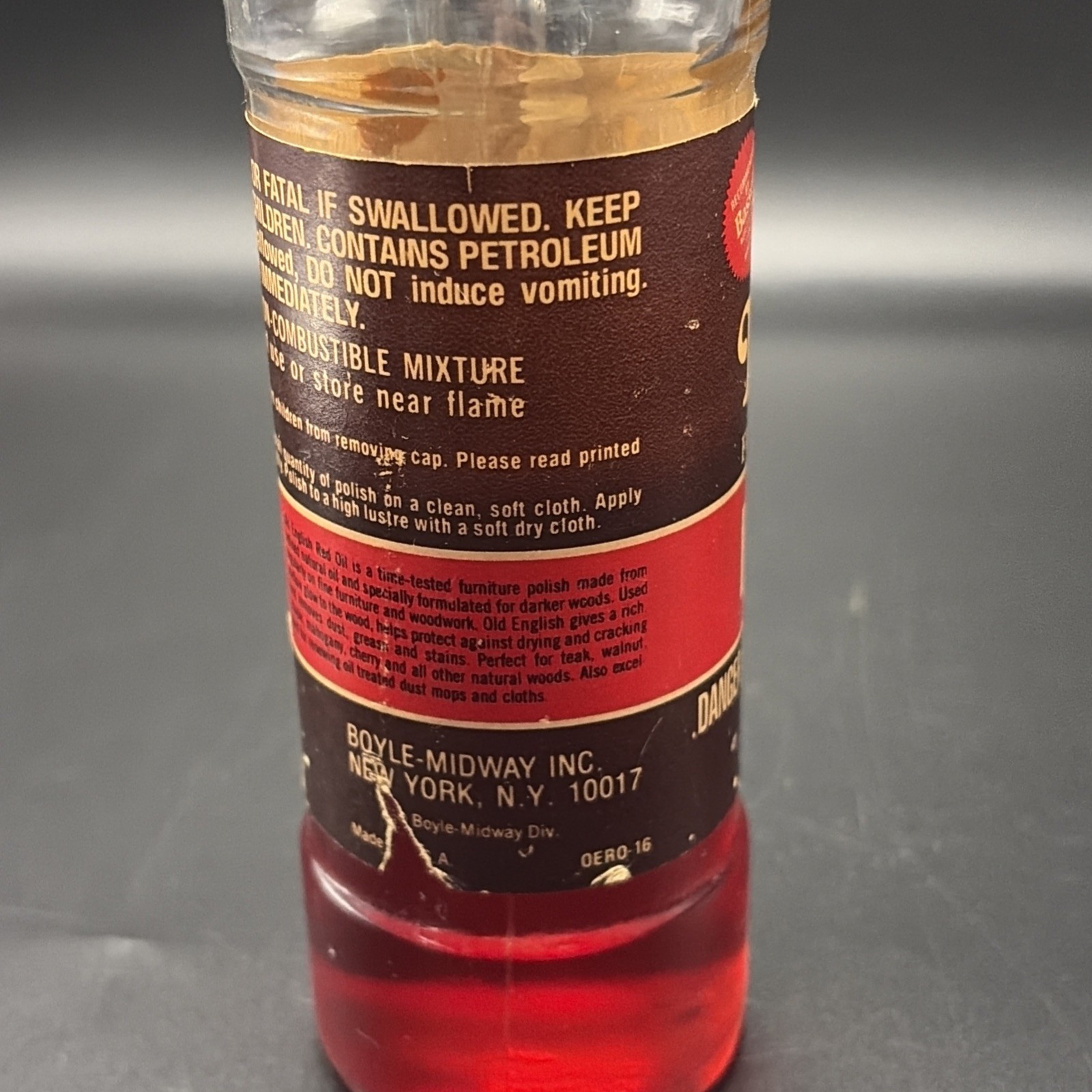 Vintage Old English Red Oil Furniture Polish 8 Oz Glass Bottle DISCONTINUED~1/2