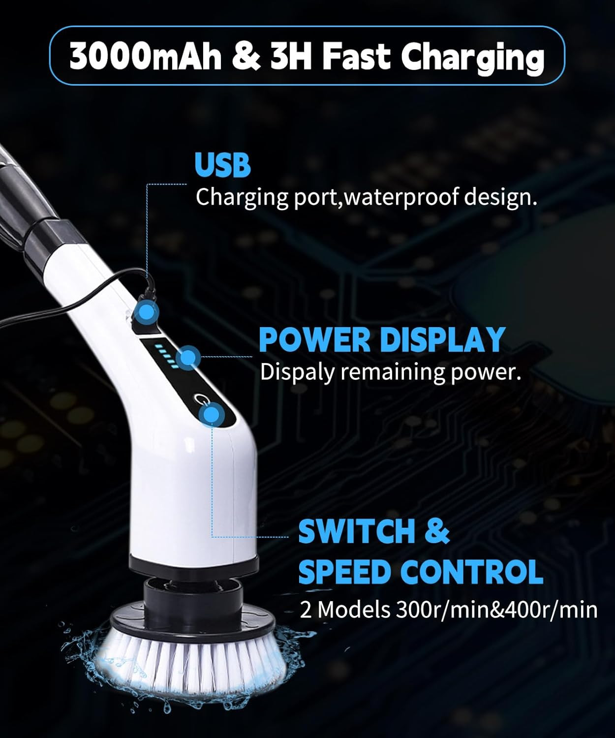 Cordless Electric Spin Scrubber Brush for Bathroom, Tub, Tiles & Car Cleaning