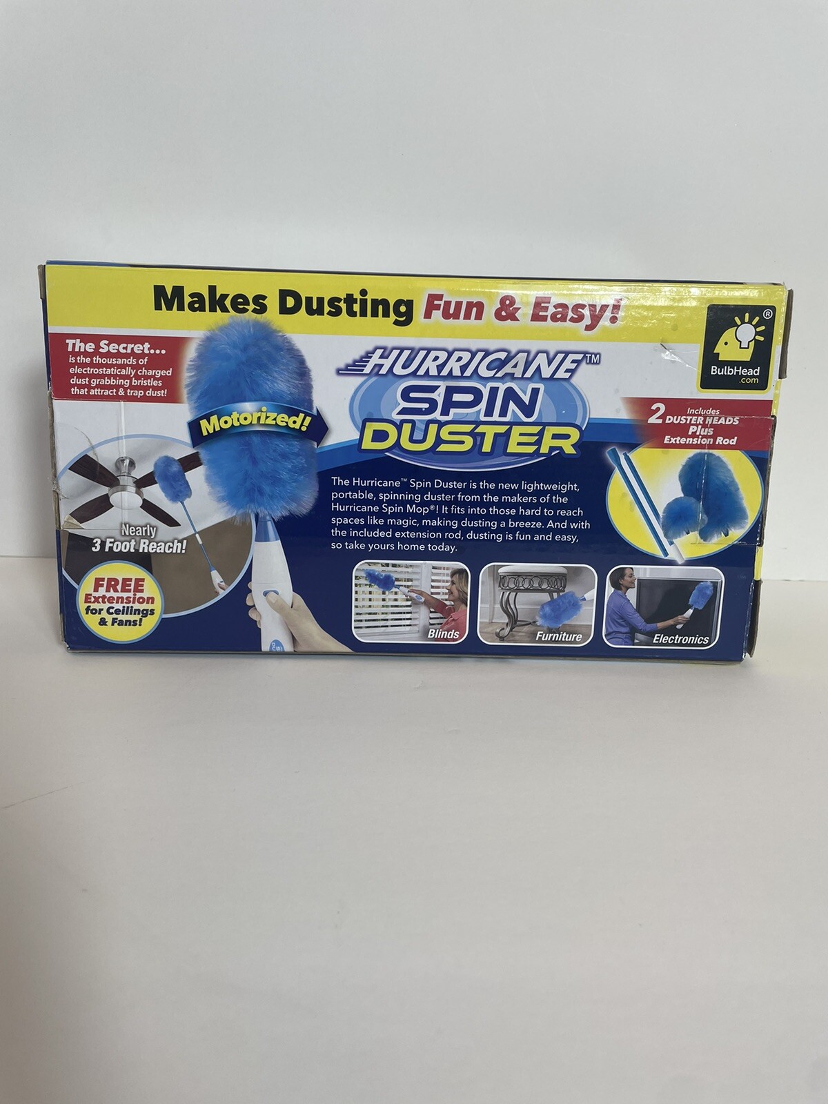 Hurricane Spin Duster Motorized Dust Wand w/3ft Extension For Ceiling Fans