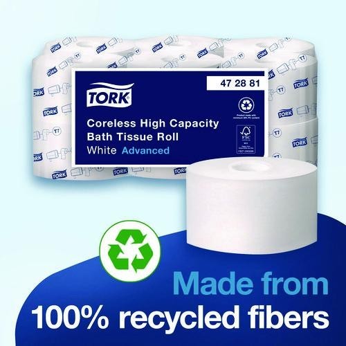 Tork Coreless High Capacity Bath Tissue, 2-Ply, 1,000 Sheets/Roll, 12 Rolls/CT