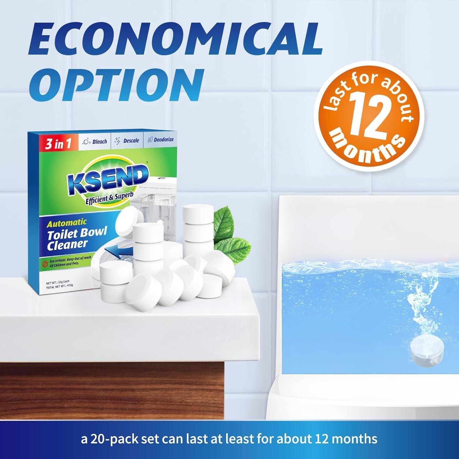 Toilet Bowl Cleaner Tablets 20 PCS – Automatic Toilet Bowl Cleaners with Bleach,