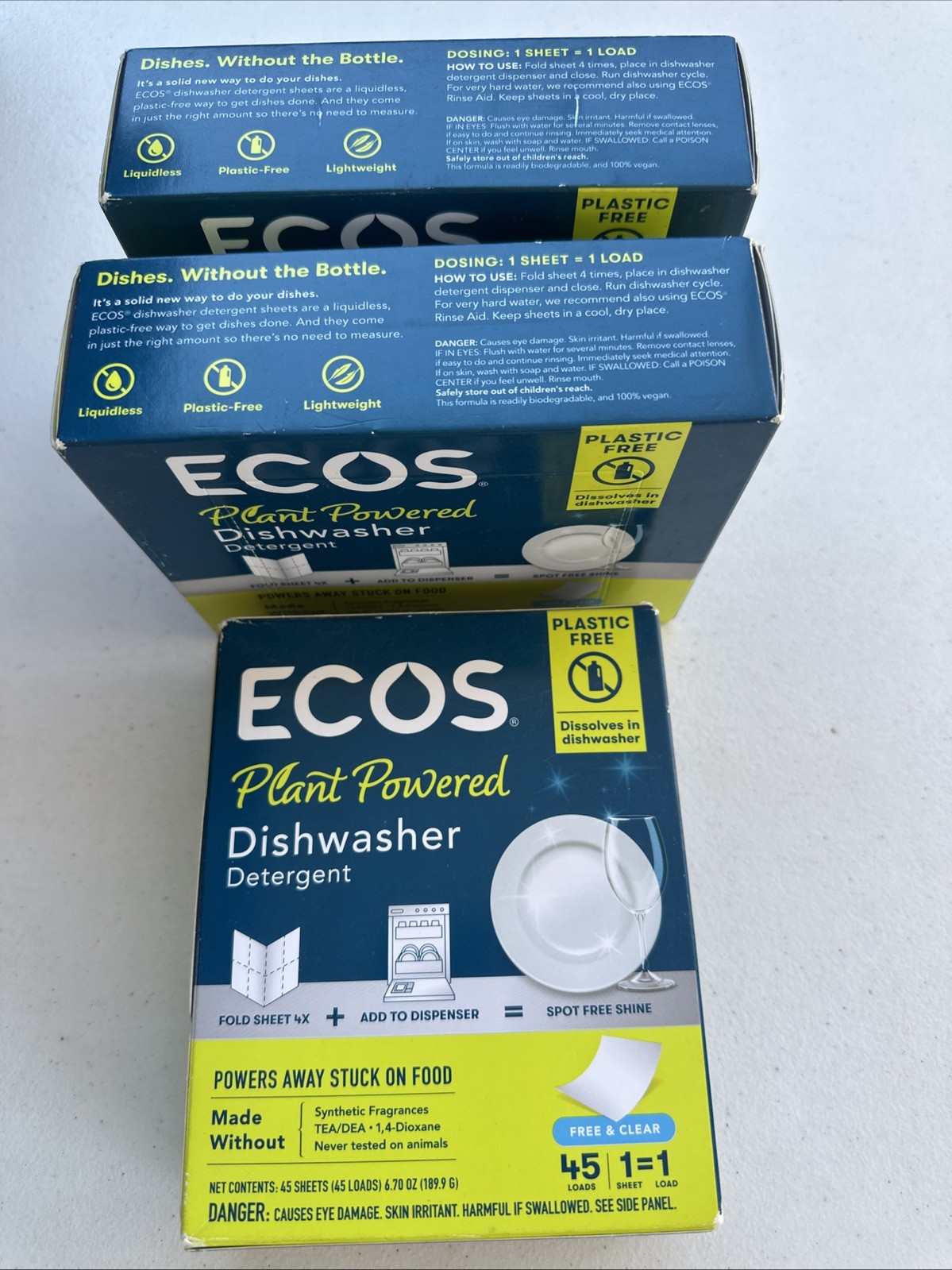 ECOS Dishwasher Detergent Sheets Plant Powered 3 Free & Clear 45 Loads Per Pack