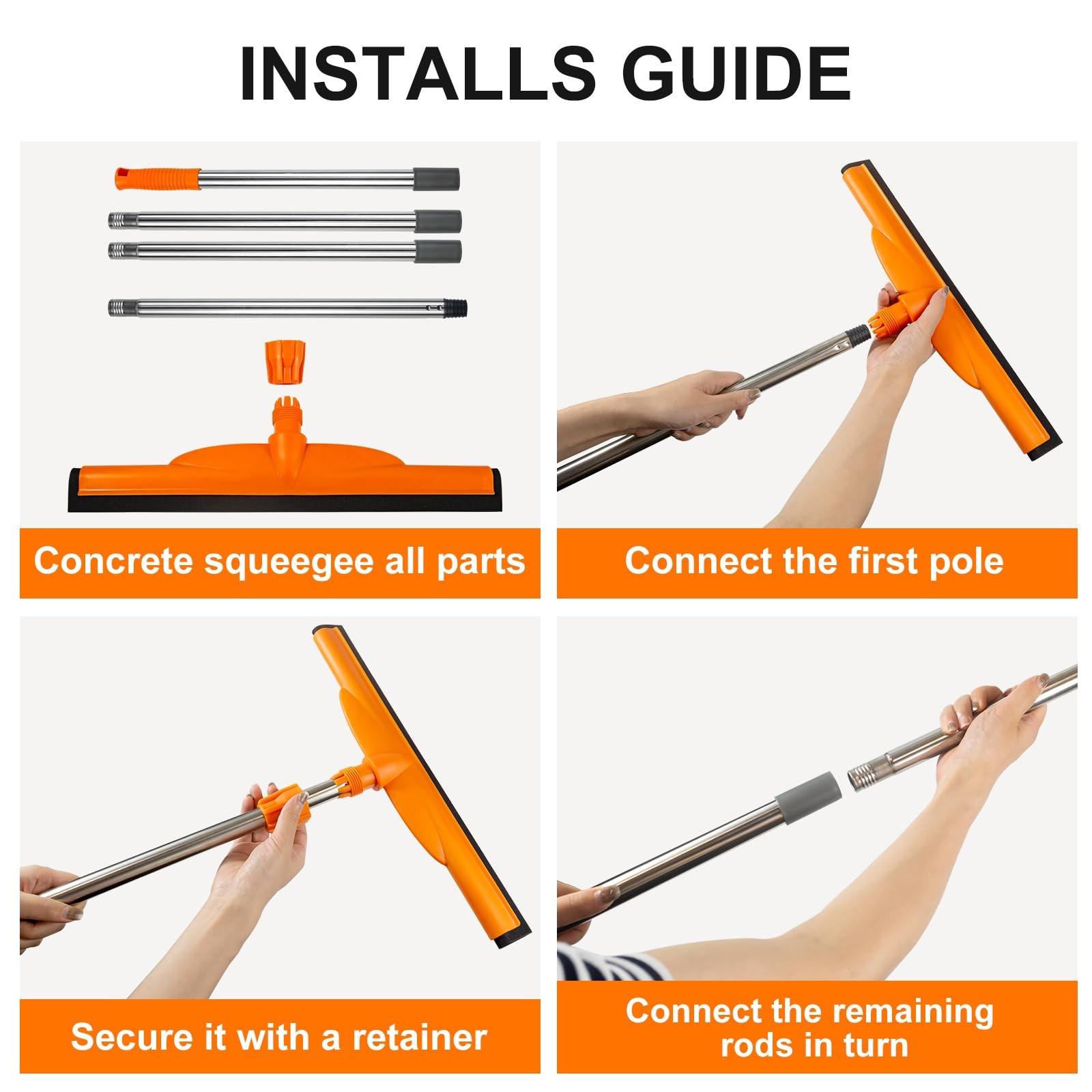 Floor Squeegee 62 Inch Adjustable EVA Foam Blade Concrete Garage Patio