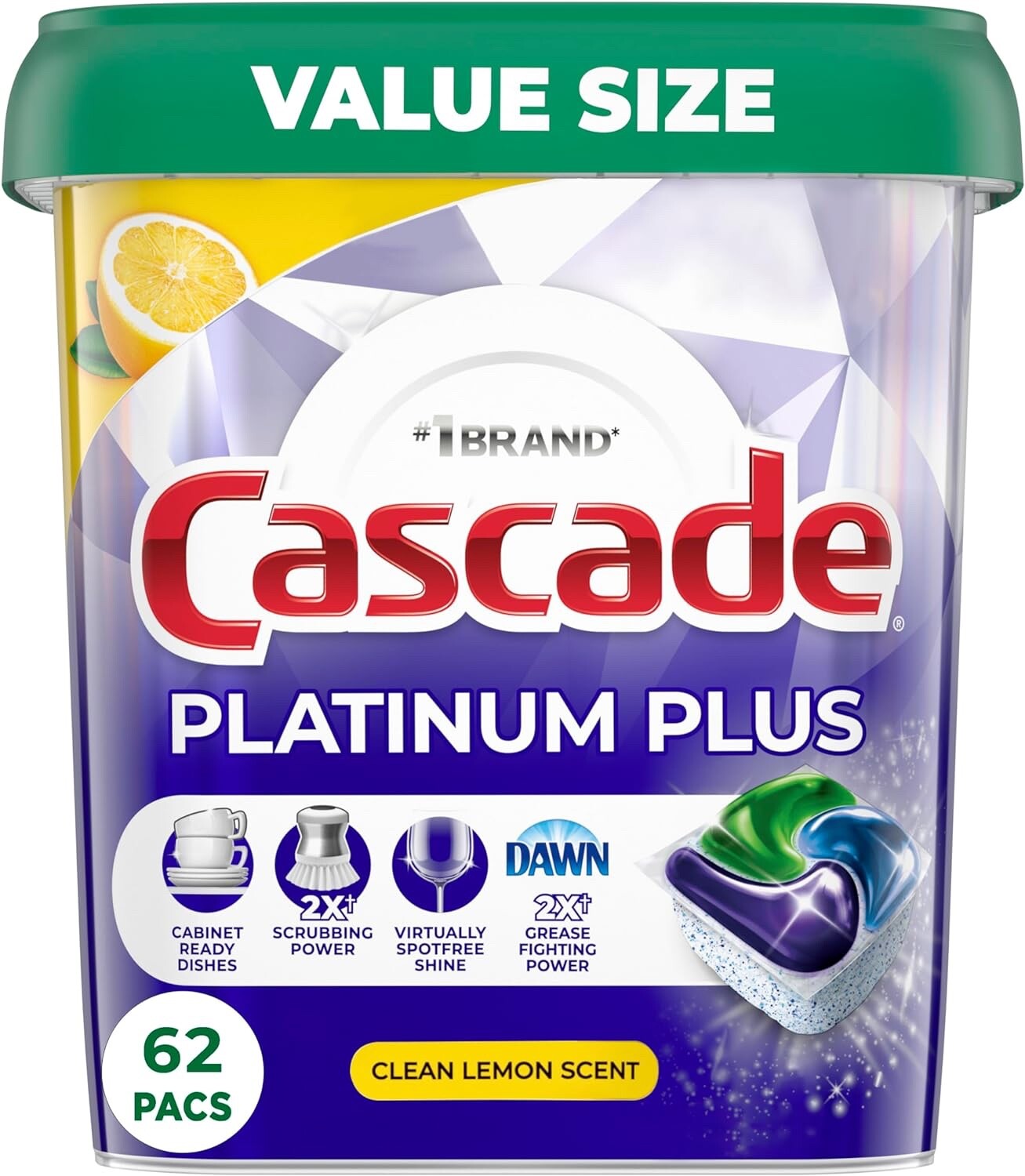 Cascade Platinum Plus Dishwasher Detergent Pacs, Mountain, 62 Count