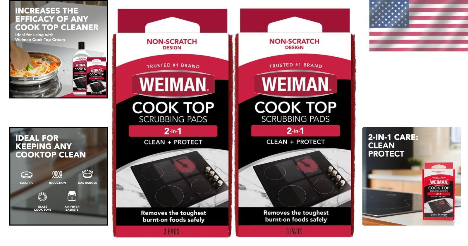 Weiman 3 Count Cook Top Scrubbing Pads – Safe Stain Remover for Porcelain