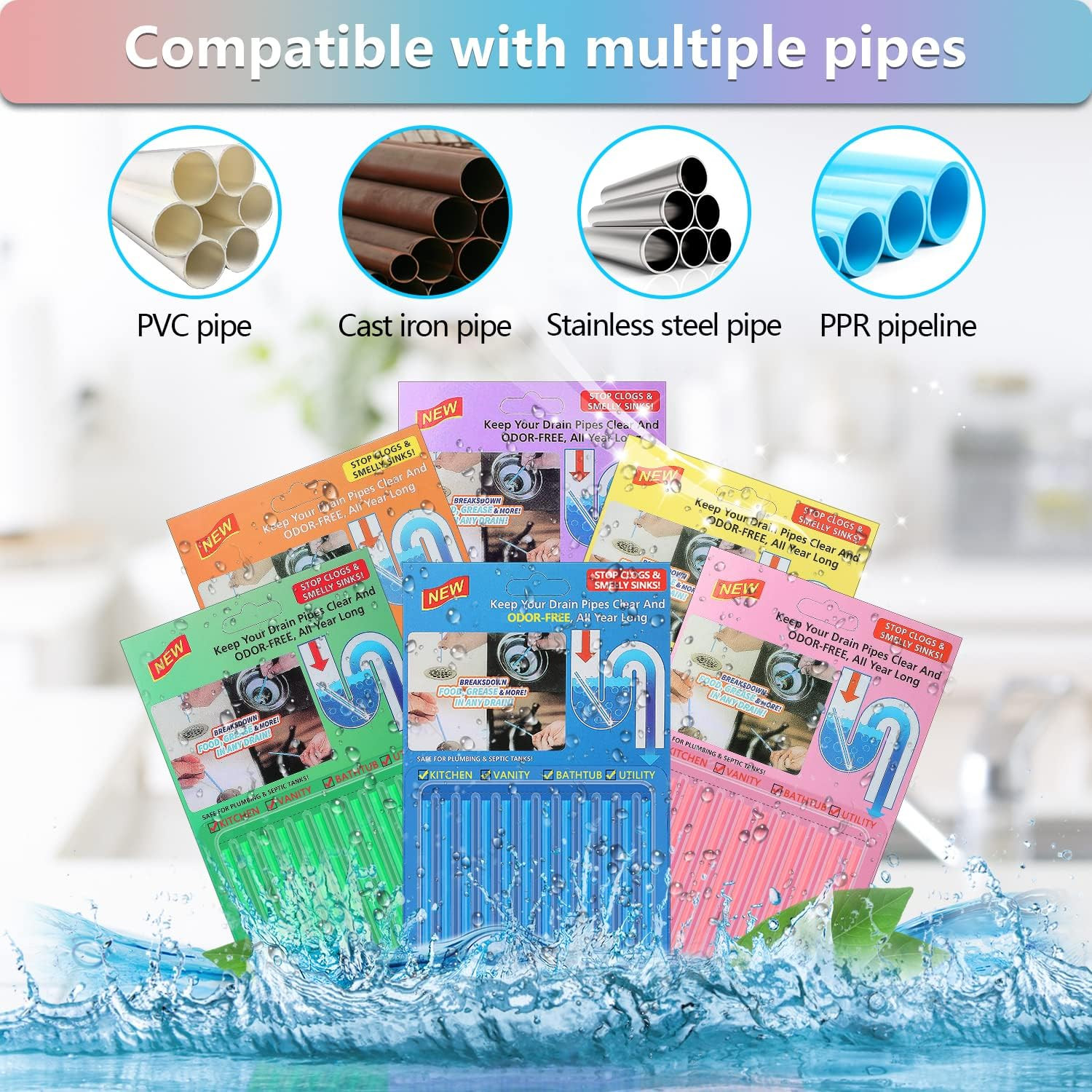 72Pcs Drain Cleaner Deodorizer Sticks Enzyme Sink Cleaner for Kitchen Bathroom