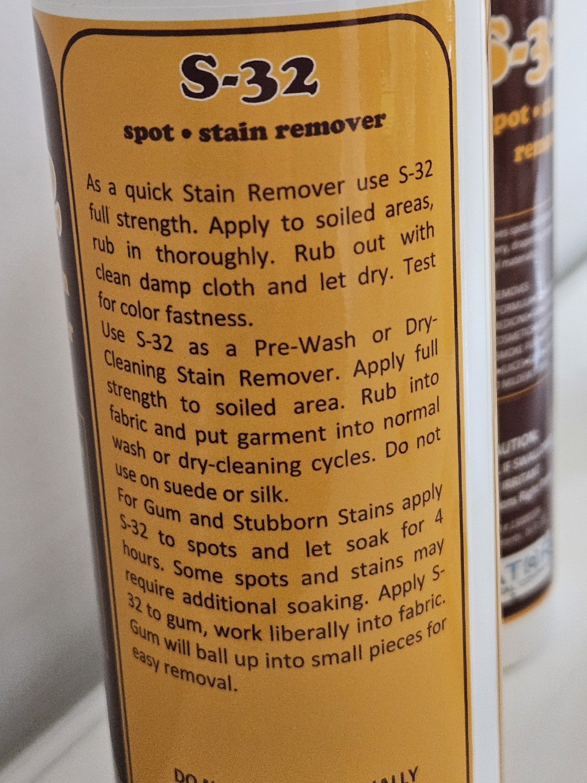 Two (2) S-32 Spot Stain Remover 16oz, Cleans Clothes, Carpet, Upholstery & Vinyl