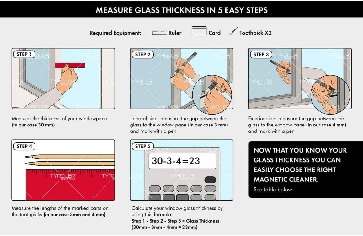 Effortless Double-Sided Magnetic Window Cleaner for 0.1″-0.3″ Glass Thickness
