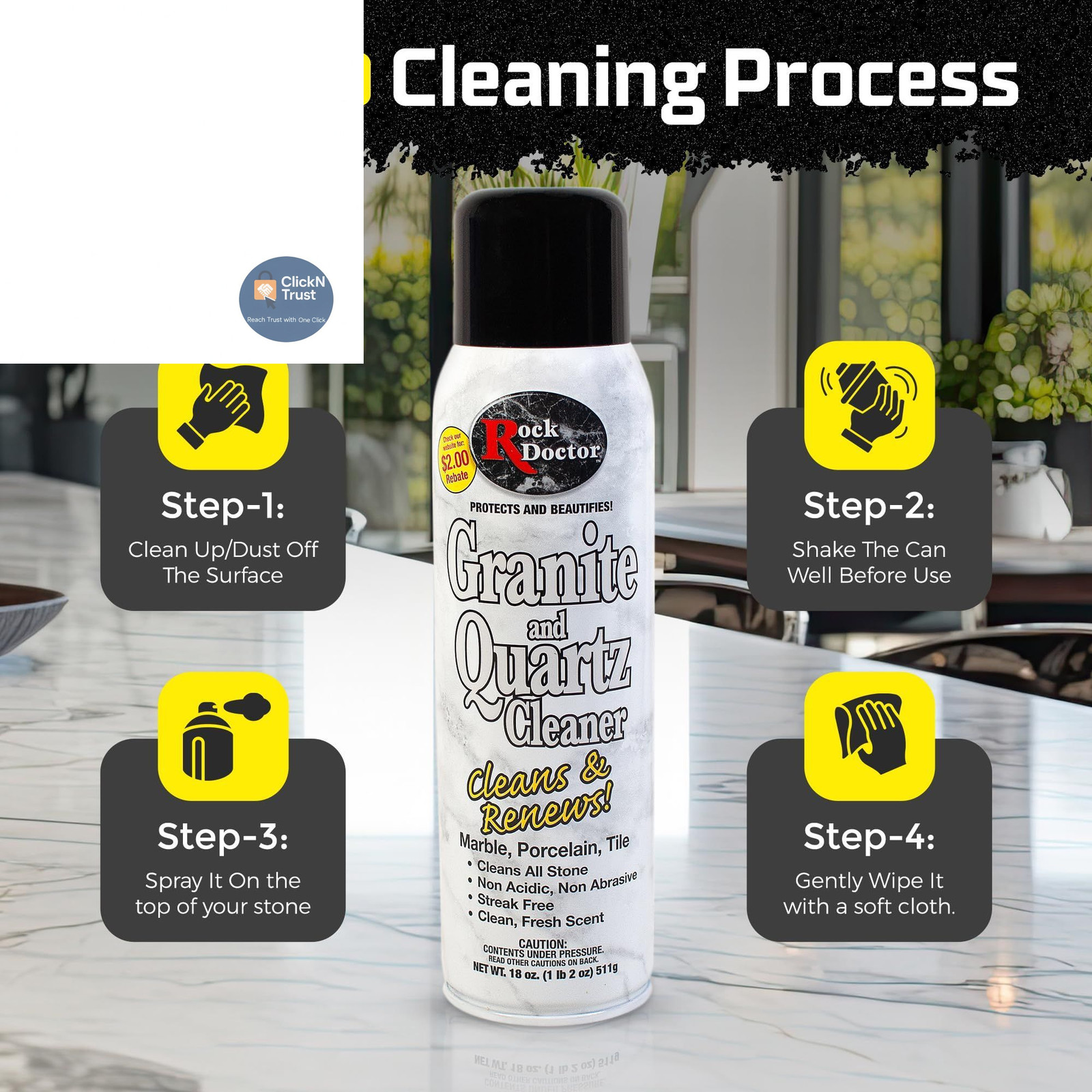 Rock Doctor Granite Cleaner – Cleans& Renews 18 Ounce (Pack of 1),