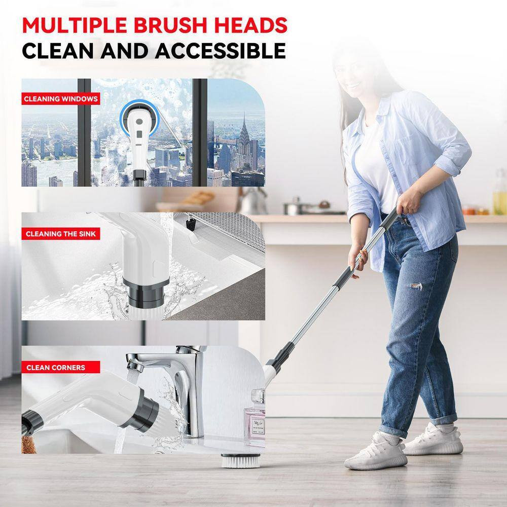 Cordless Portable Carpet Cleaners, Power Scrubber, 2-Speeds, 7-Brush Heads, Long