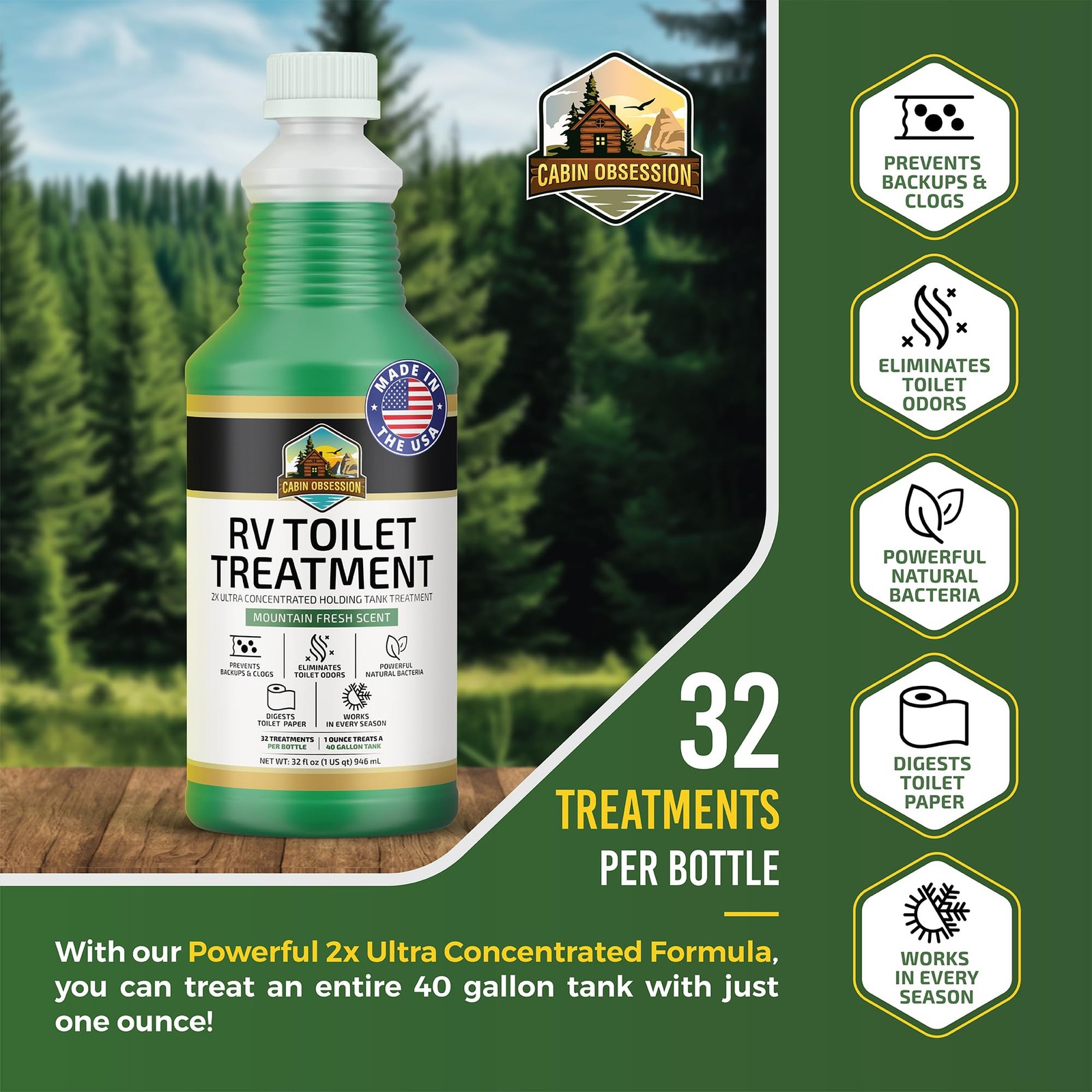 Cabin Obsession RV Toilet Treatment (32 oz) – 2x Ultra Concentrated Liquid RV…