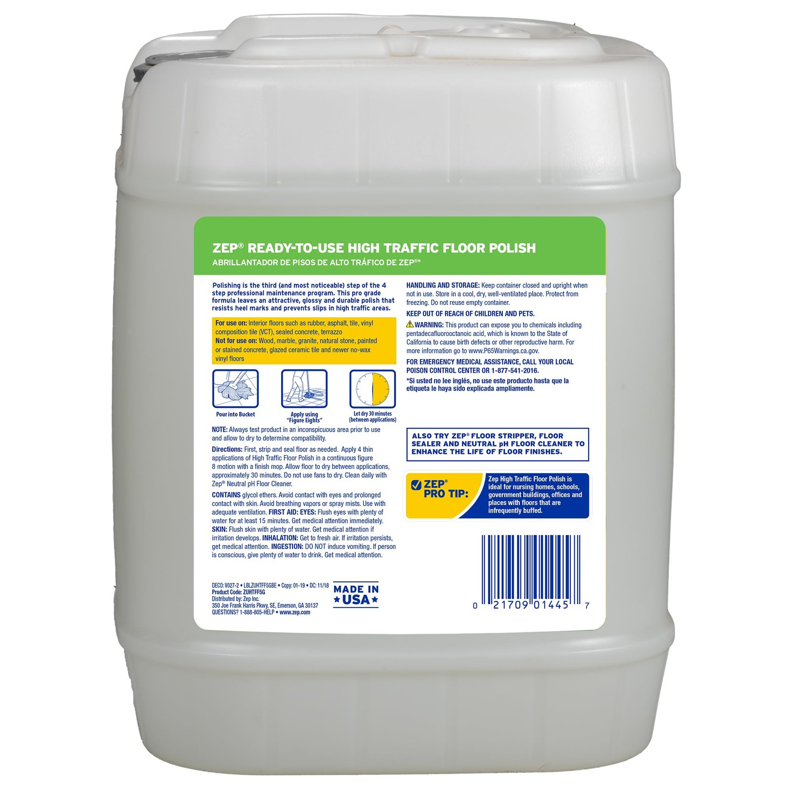 Zep High Traffic Floor Polish 640 Fl Oz Scuff and Slip Resistant Formula