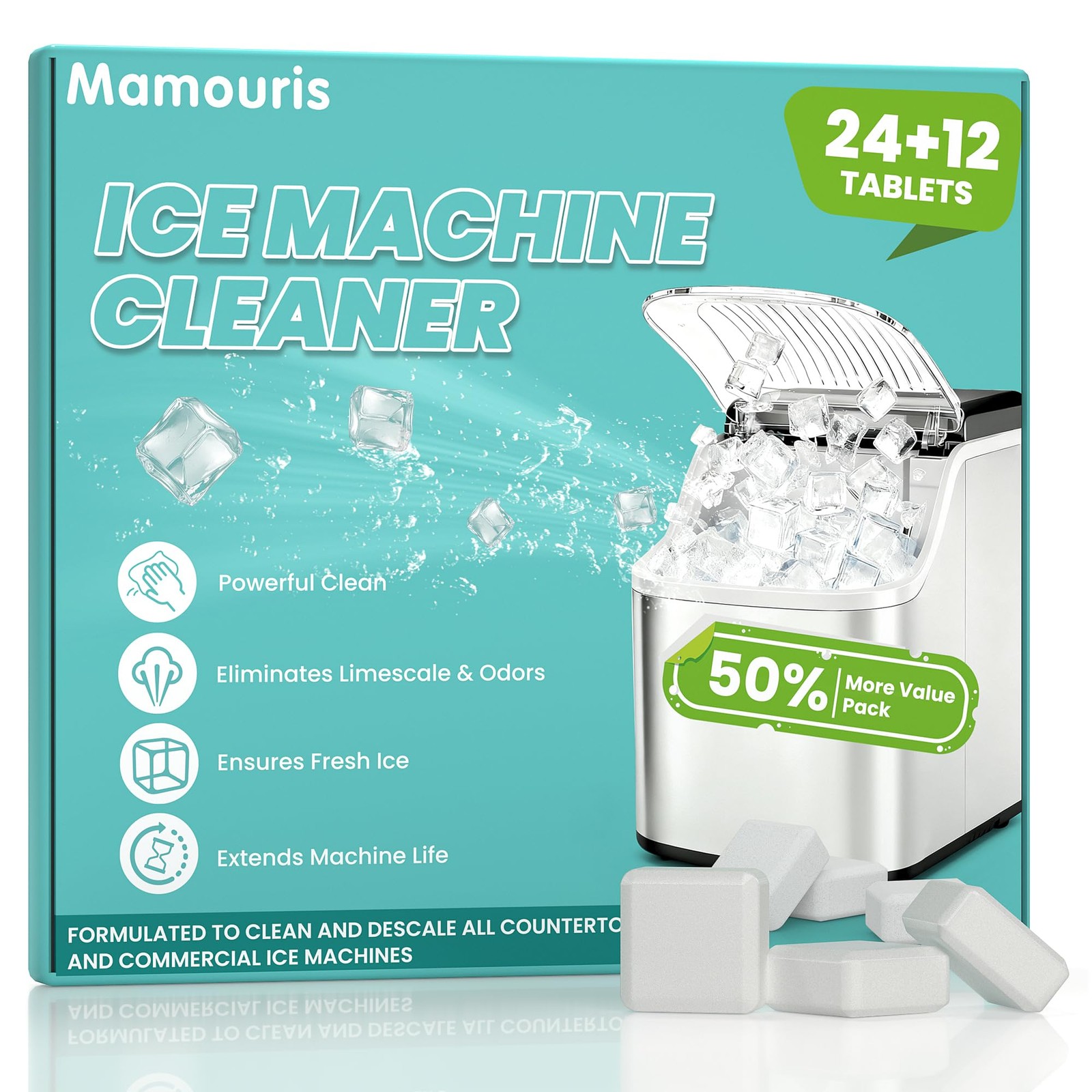 Ice Machine Cleaner Descaler Tablets, 36 Pack Ice Maker Cleaner for Counterto…