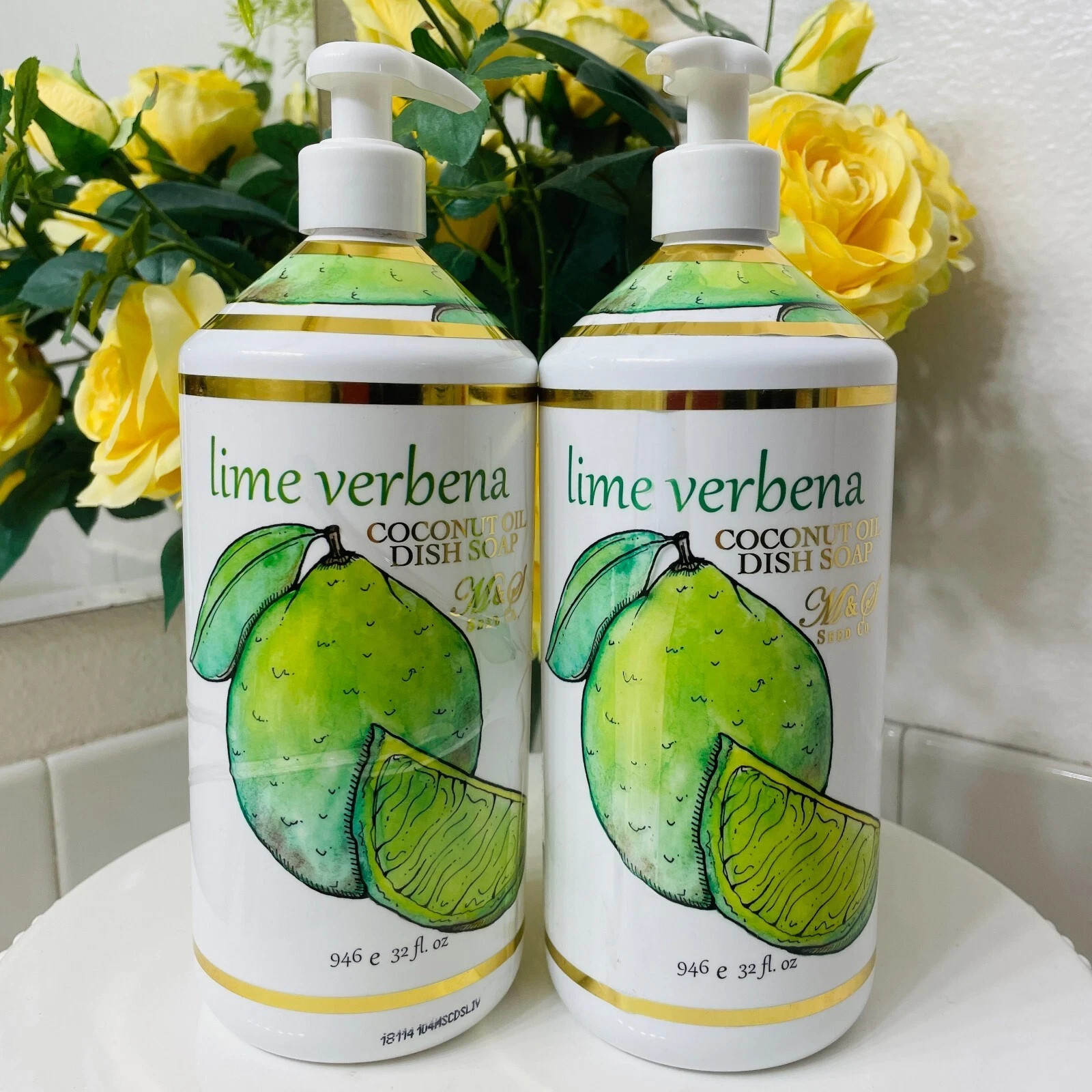 2X Home &Body Co Lime Verbena Coconut Oil Dish Soap Gel Wash Large Size 32 fl oz