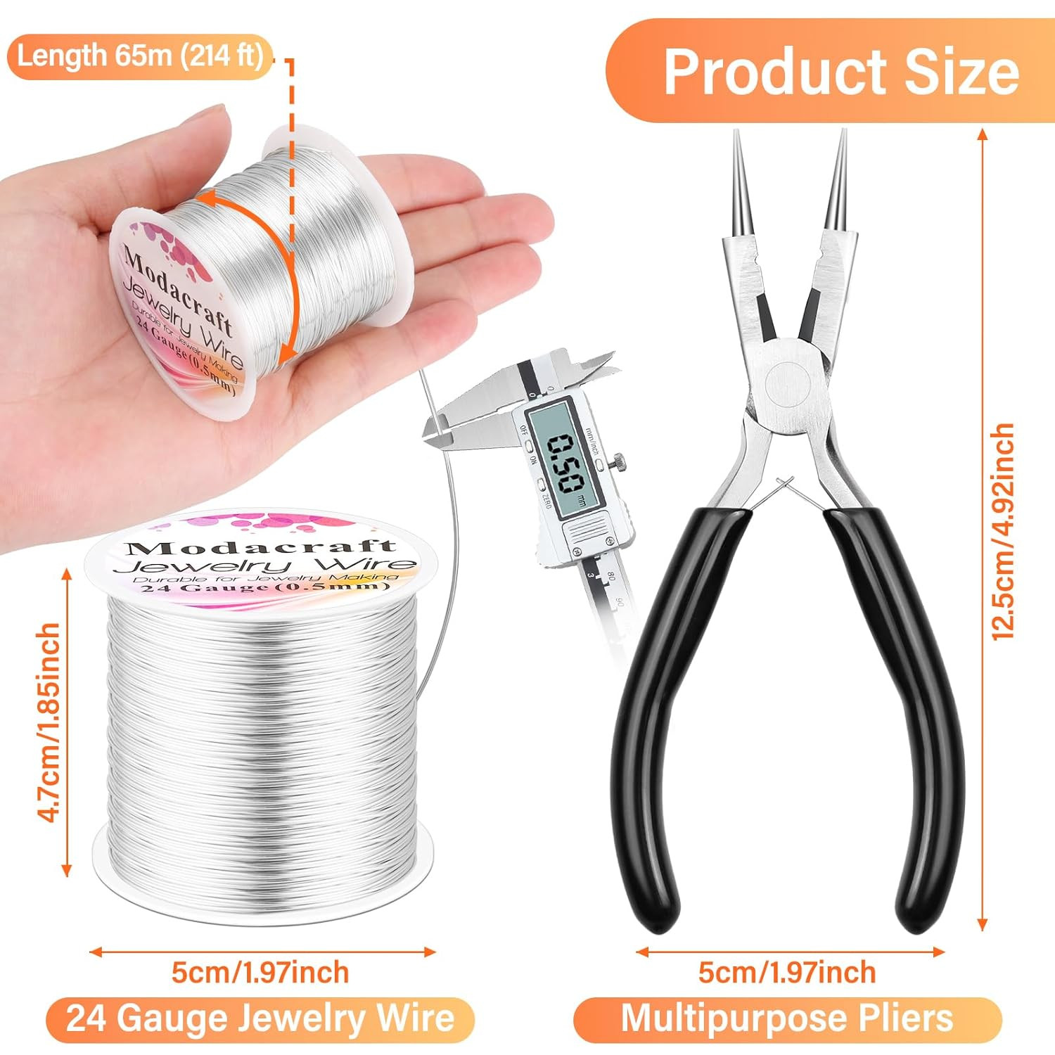 Modacraft 24 Gauge Wire for Jewelry Making with 4-In-1 Pilers, 213.3 FT/0.5 Mm C