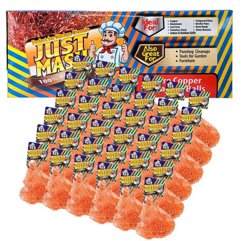 36-Pack Box Just Mash Copper Scrubbers Scrubbing Pads, For Pots Pans Stoves