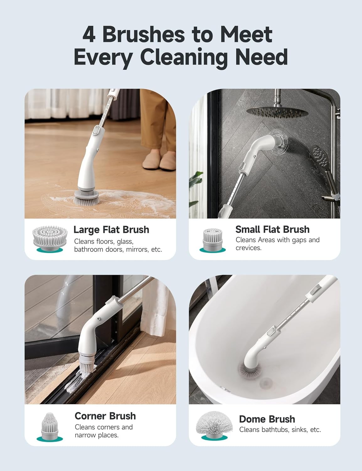 Electric Spin Scrubber HS1,IPX7 Waterproof Cleaning Brush Bathroom Floor White