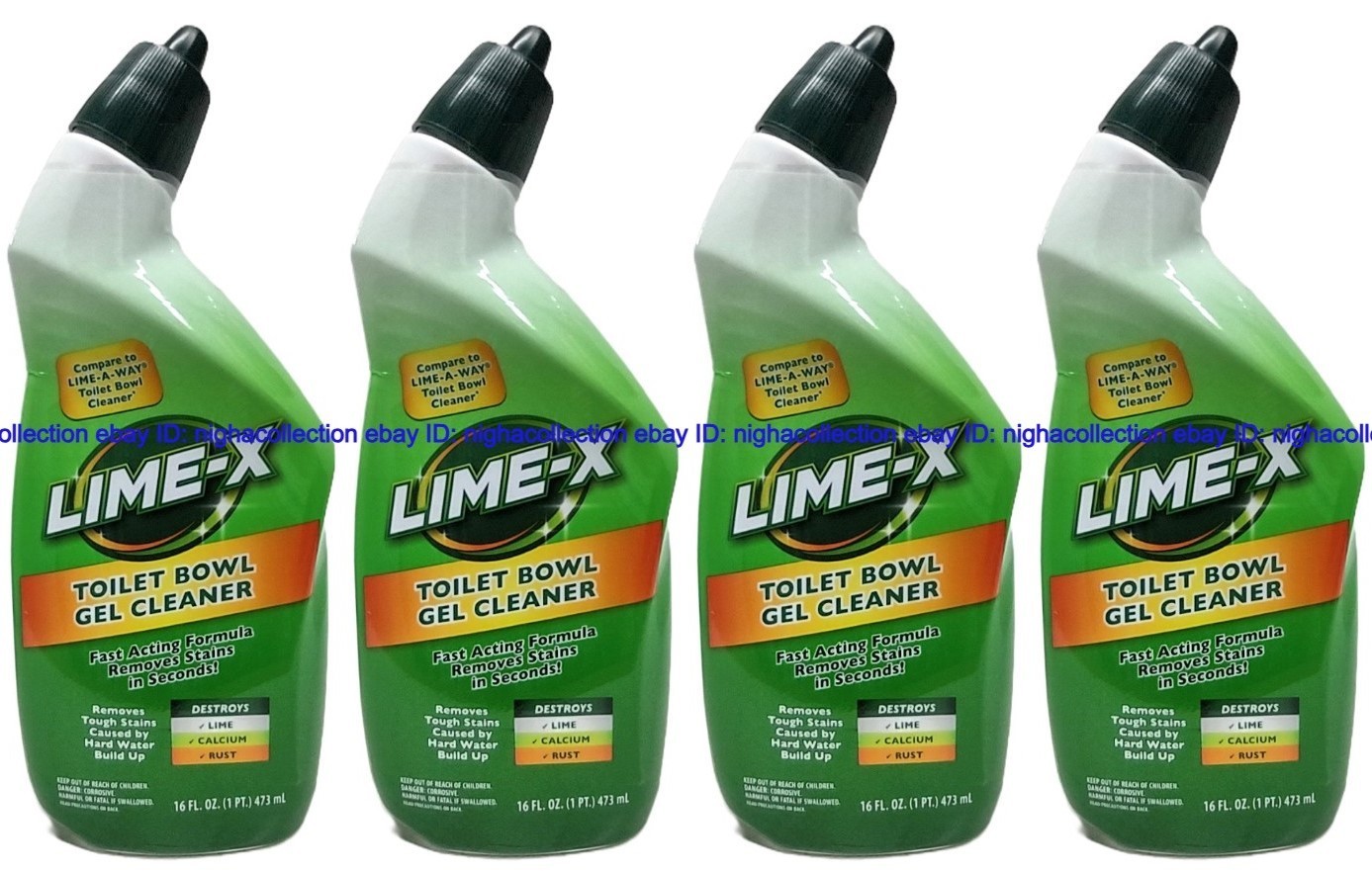 ( 4 ) Lime-x Liquid Toilet Bowl Gel Cleaner, Removes Lime Calcium Rust 16 oz Ea