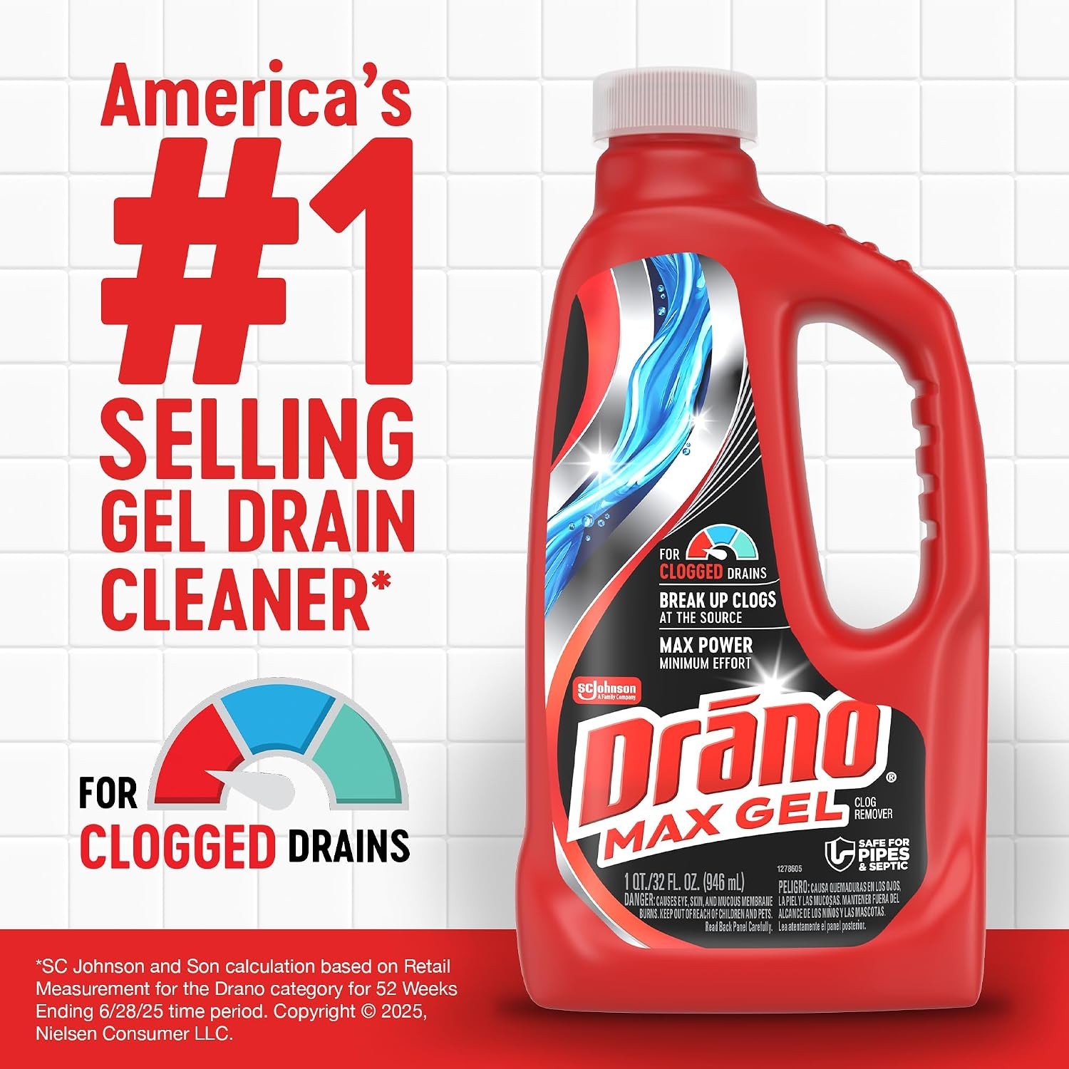 Drano Max Gel Drain Clog Remover, 32 oz – Unclogs Showers and Sinks.