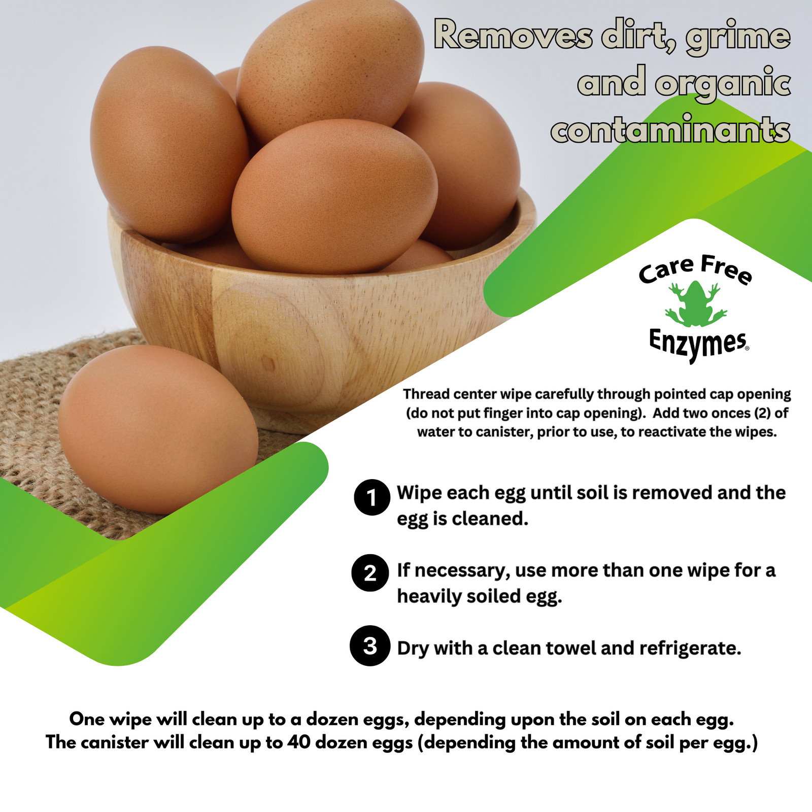 Natural Egg Cleaning Wipes | Convenient & Safe for Fresh Eggs | 40 Count