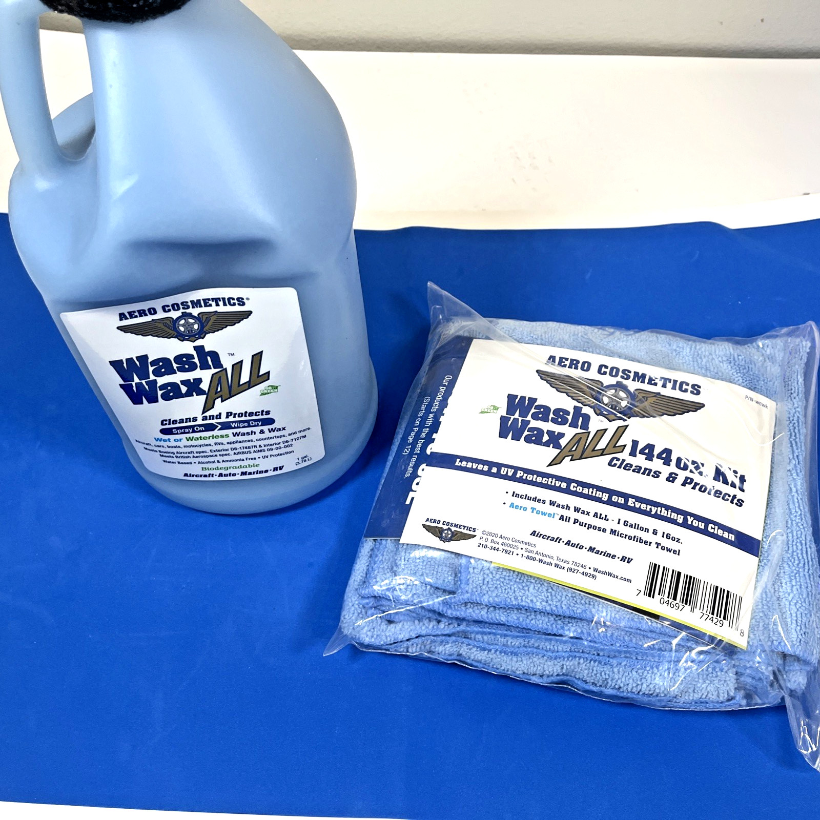 Aero Cosmetics Wash Wax ALL 1 Gal AeroTowels 4-Pack Aircraft RV Car Motorcycle