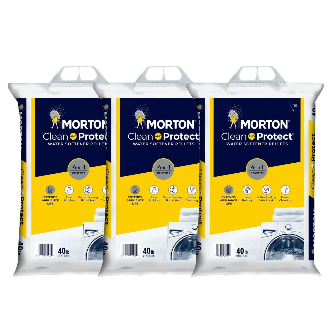 Morton Salt Clean and Protect Water Softener Salt Pellets, 40 lb. Bag (3 PACK )