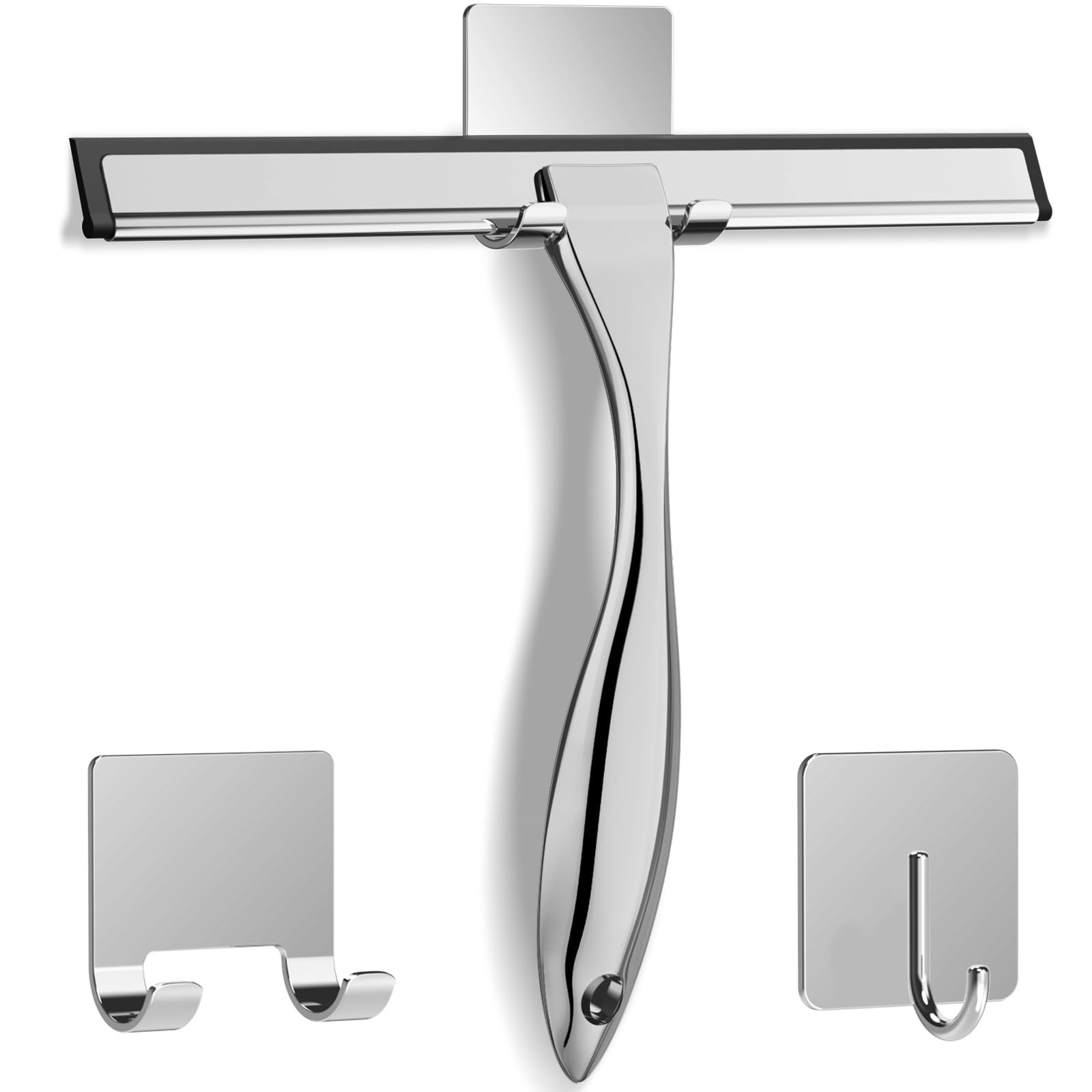 All-Purpose Stainless Steel Shower Squeegee for Shower Glass Door with 2 Adhesiv